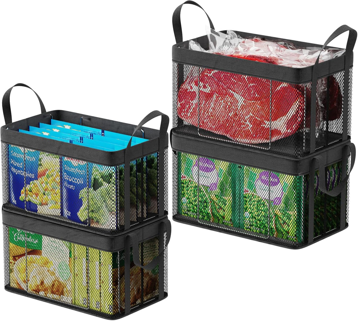iSPECLE Deep Freezer Organizer Bins - 4 Pack Large Stackable Freezer Organizer Bins for 5 to 7
