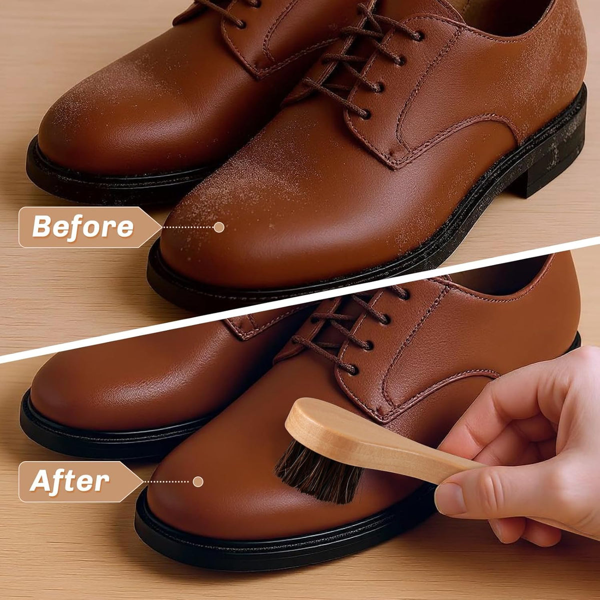 2 Pcs Horsehair Shine Shoes Brush Kit Polish Dauber Applicators Cleaning Leather Shoes Boots Care