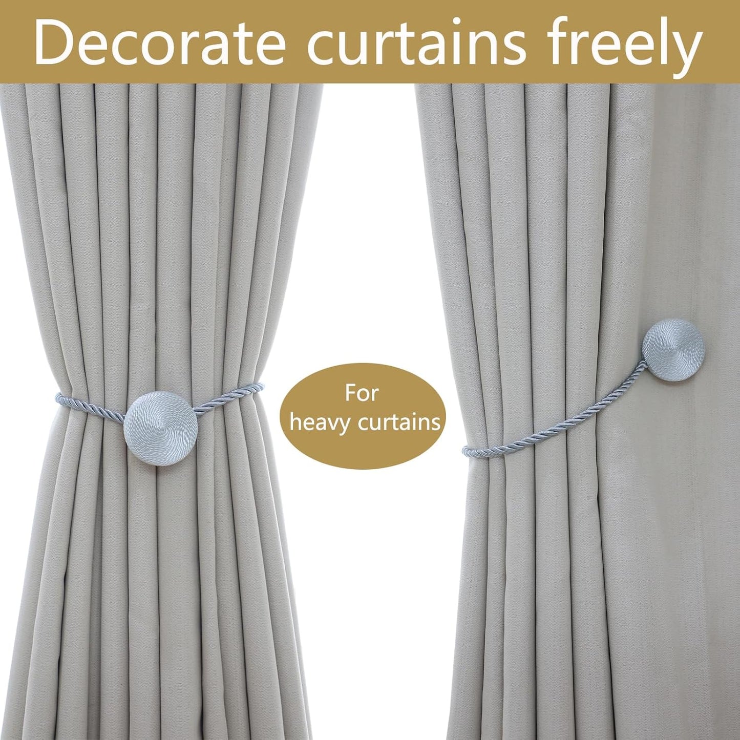 Magnetic Curtain Tiebacks - 12mm Magnetic Tie Backs for Curtains, Heavy Duty No Drill Curtain