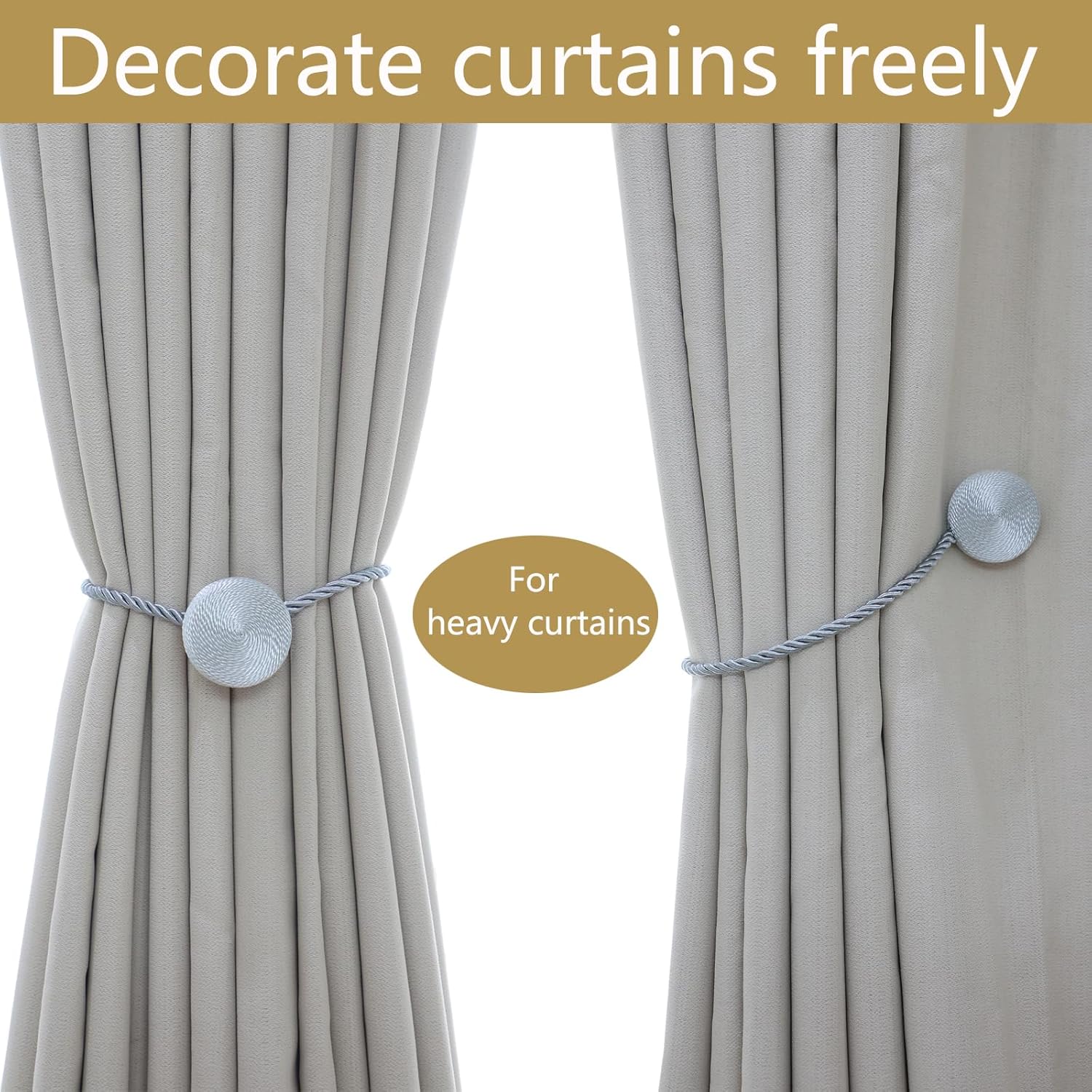 Magnetic Curtain Tiebacks - 12mm Magnetic Tie Backs for Curtains, Heavy Duty No Drill Curtain