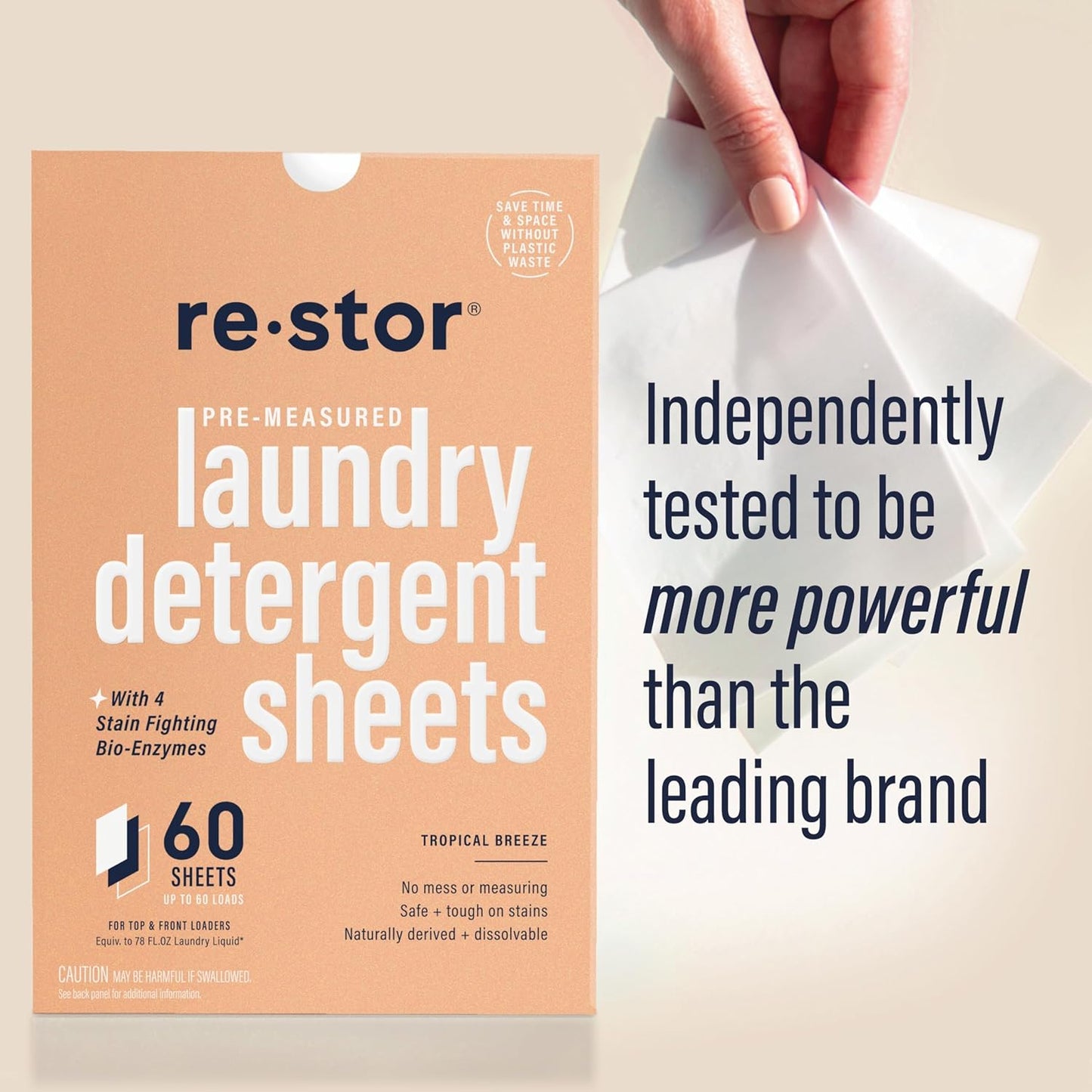 restor Laundry Detergent Sheets Tropical Breeze 60 Loads | Eco Friendly Plastic Free Travel Laundry
