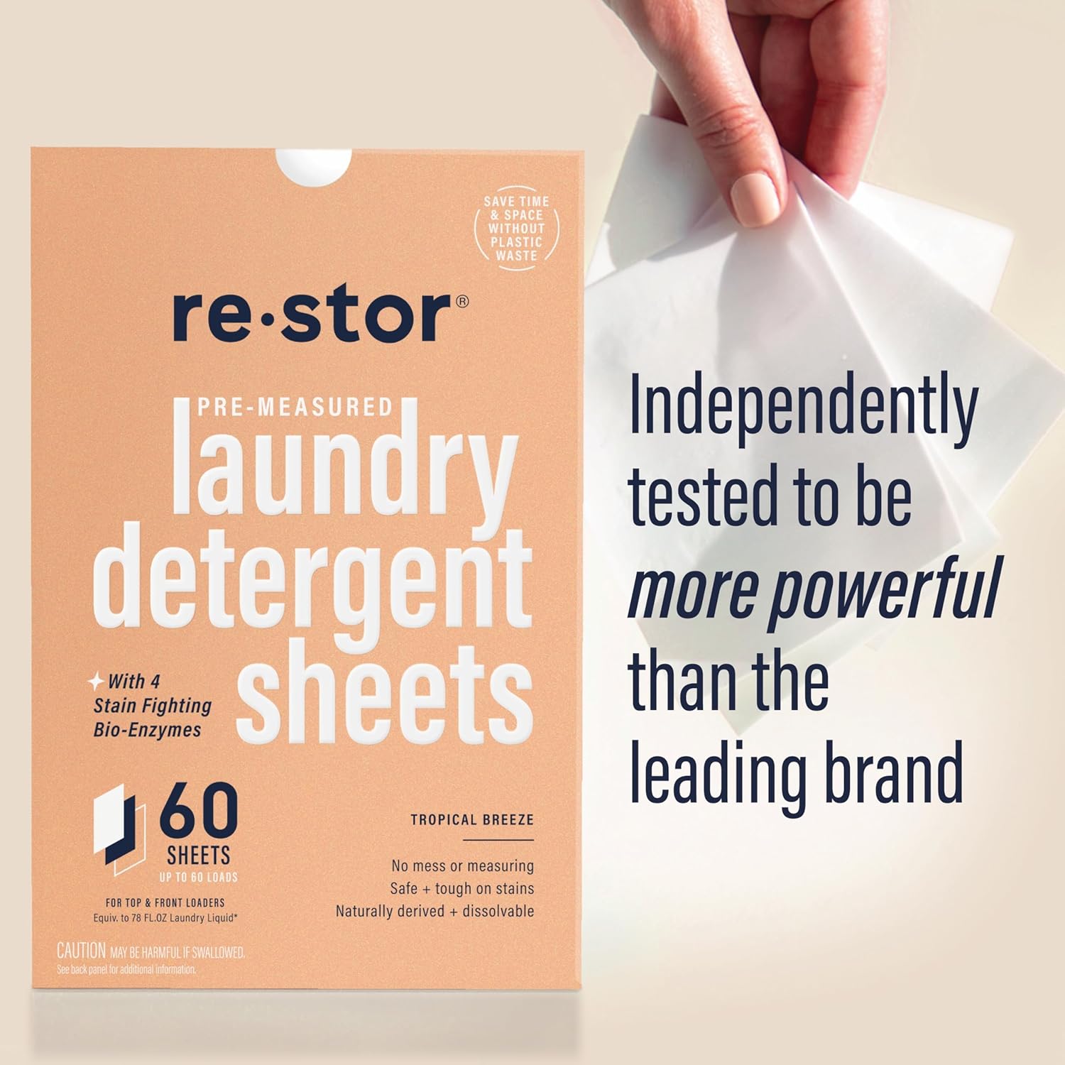 restor Laundry Detergent Sheets Tropical Breeze 60 Loads | Eco Friendly Plastic Free Travel Laundry