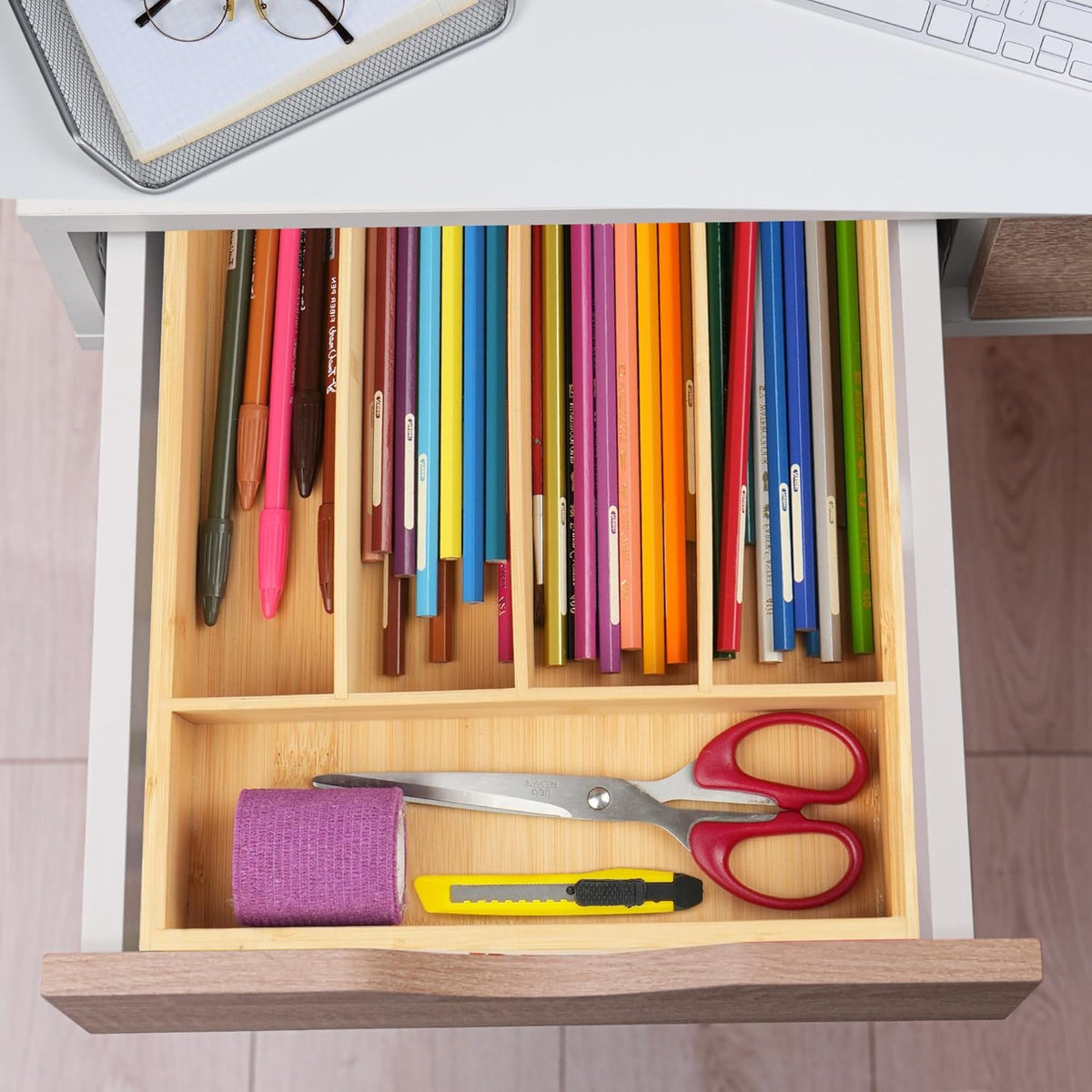 LotFancy Bamboo Kitchen Drawer Organizer, 9.5 Inch Silverware Tray for Small Drawer, Utensil