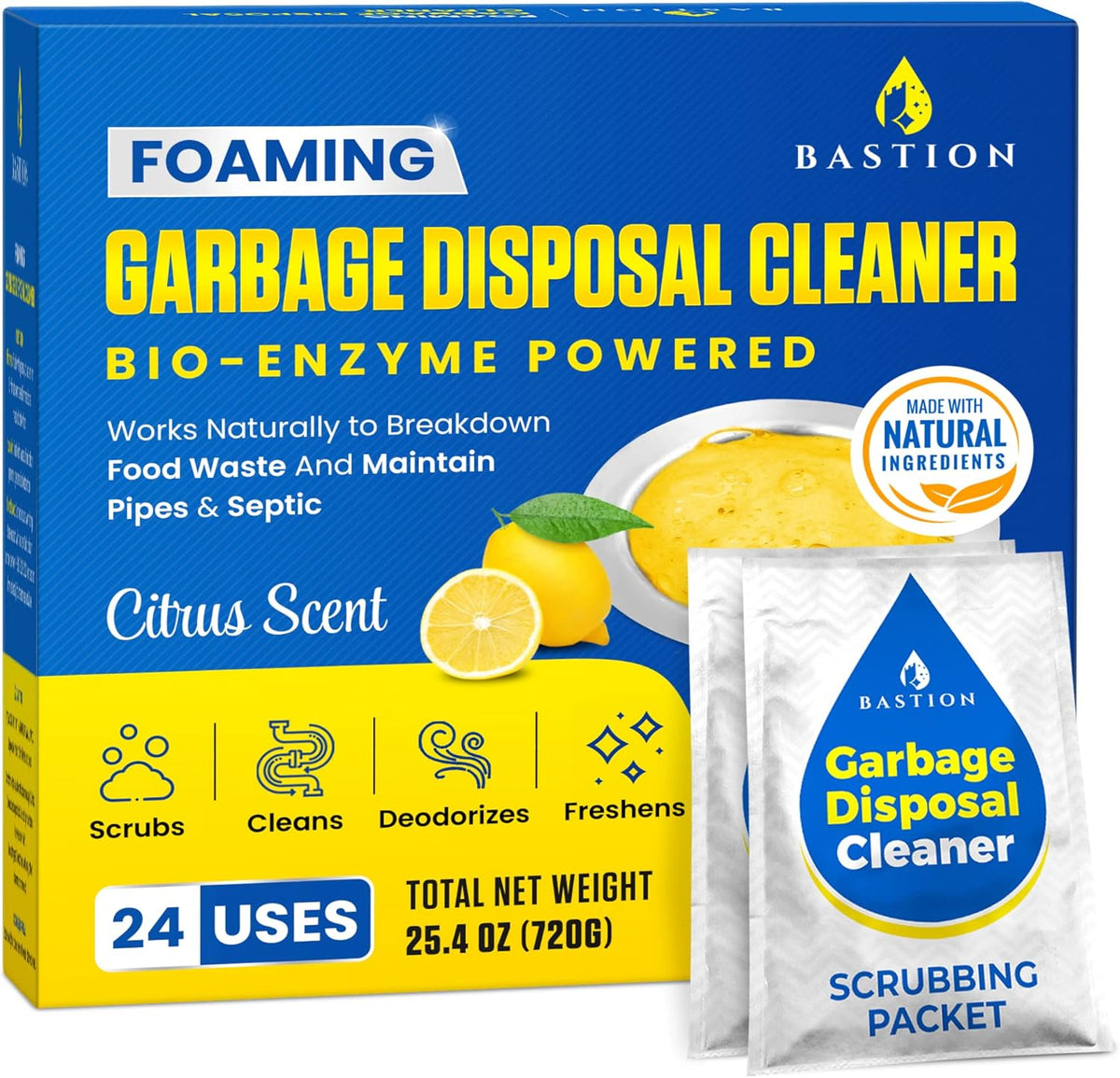 Garbage Disposal Cleaner and Deodorizer - 24-Count (1-Year Supply) Foaming Lemon Scented Kitchen