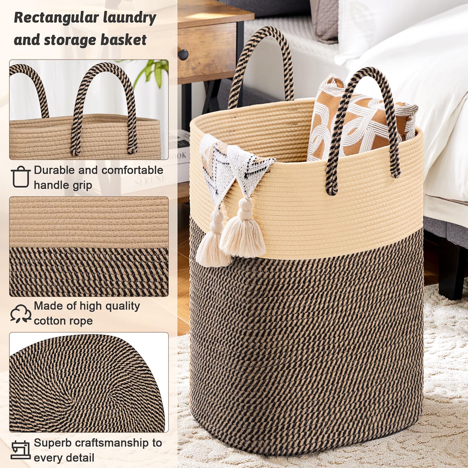 Laundry Basket,Woven Cotton Rope Laundry Hamper,Versatile Storage for Dirty Clothes,Baby Toys,and