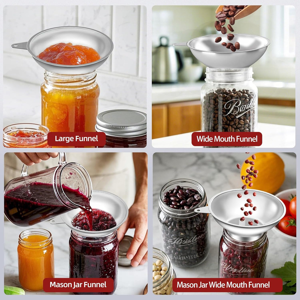 Canning Funnel with Strainer - Wide Mouth Stainless Steel Kitchen Funnel for Mason Jars
