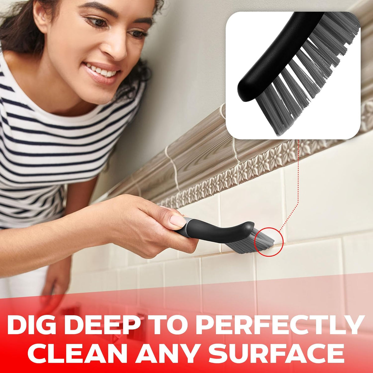 Scrub Brush Set of 6 pcs - Cleaning Shower Scrubbers with Squeegee for Shower Glass and Adhesive