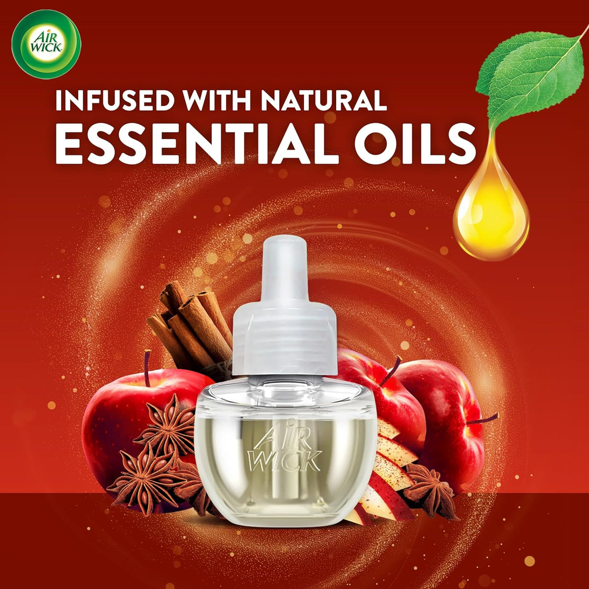 Air Wick Plug in Scented Oil Refill, 7ct, Apple Cinnamon Medley, Fall Scent, Essential Oils, Air