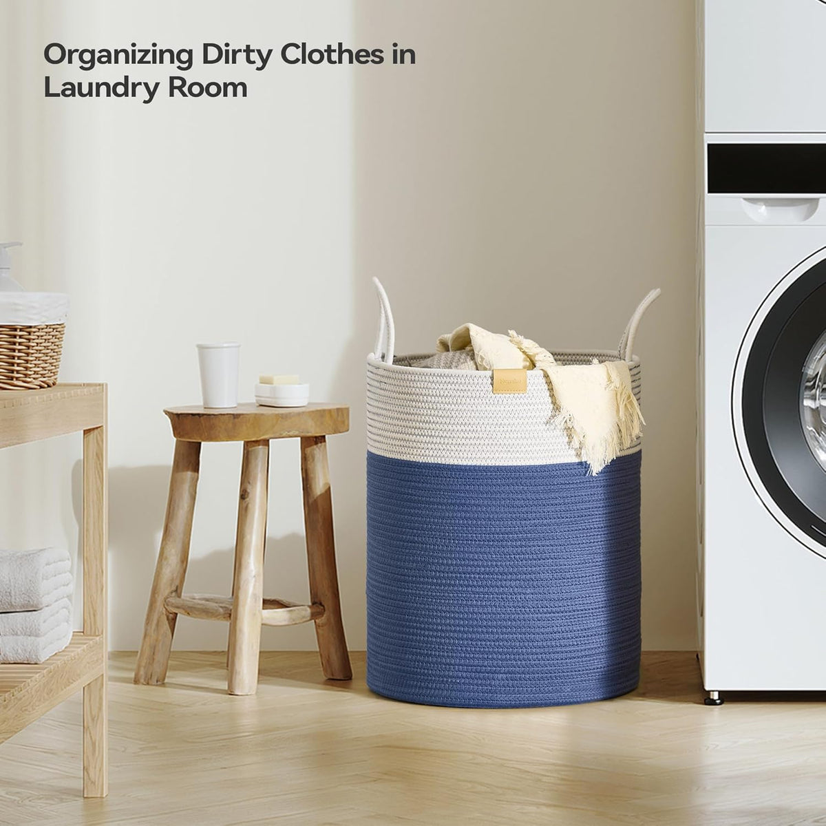 Laundry Hamper 62L,Large Laundry Basket for Clothes,Decorative Storage Basket for Blankets,Cotton