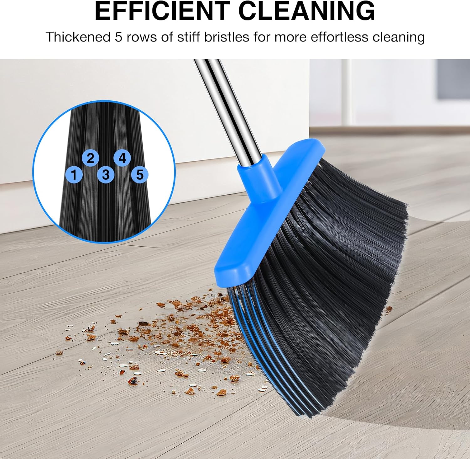 Broom and Dustpan Set, 52-in Long Adjustable Handle Broom Dustpan Combo with Dust pan Teeth to