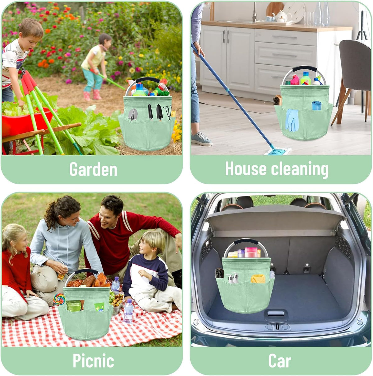 Qivine 17L Cleaning Caddy with Handle, Cleaning Supply Caddy Foldable Tool Bag Cleaning Products