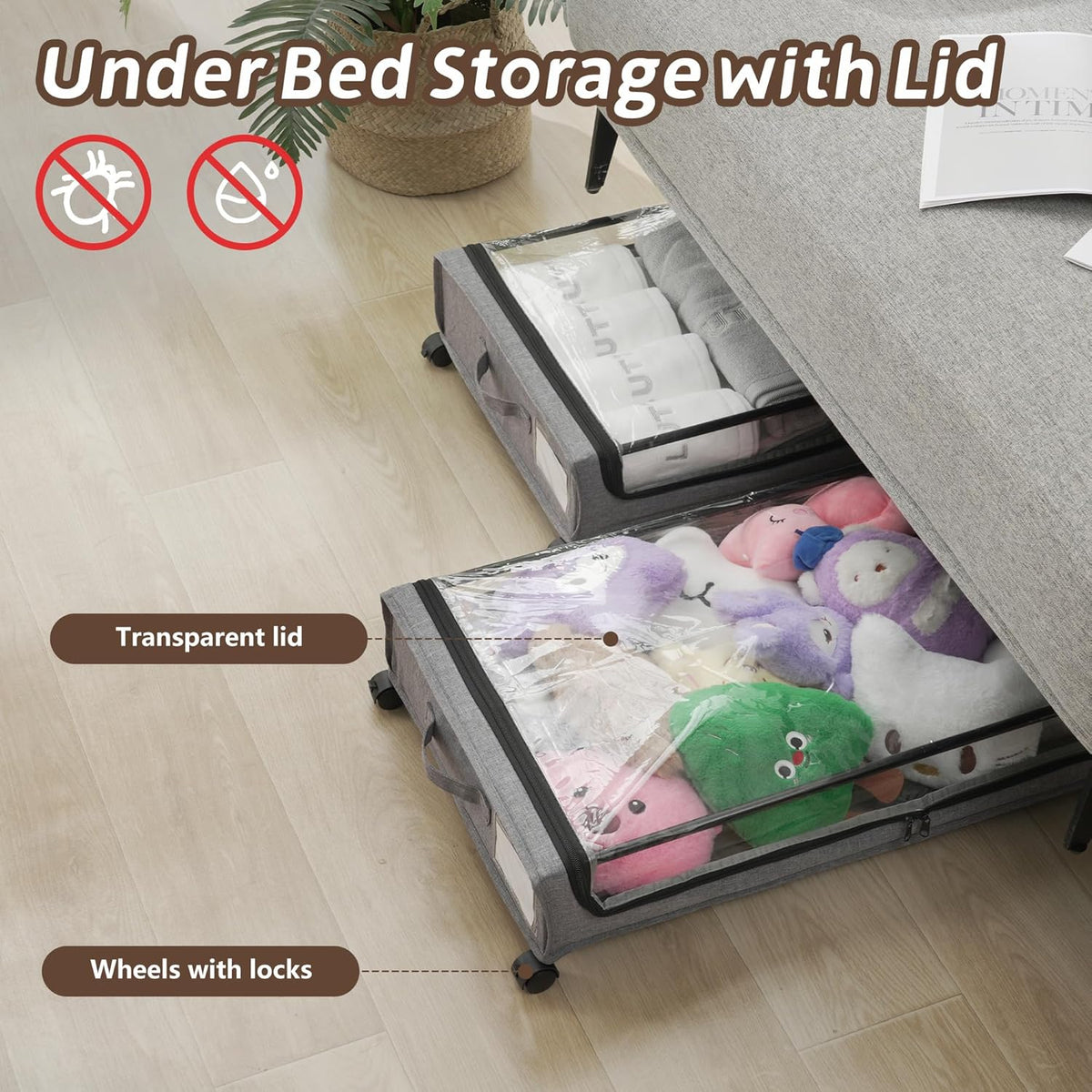 UnderBed Storage Containers, UnderBed Shoe Storage with Wheels, Under Bed Drawers for Clothes Book