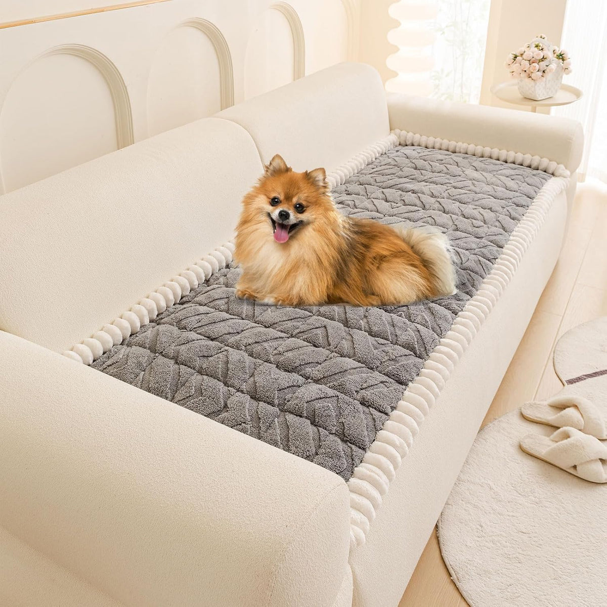 OTOB Plush Couch Cover for Dogs Washable, Non Slip Fuzzy Soft Armrest Backrest Sofa Slipcovers