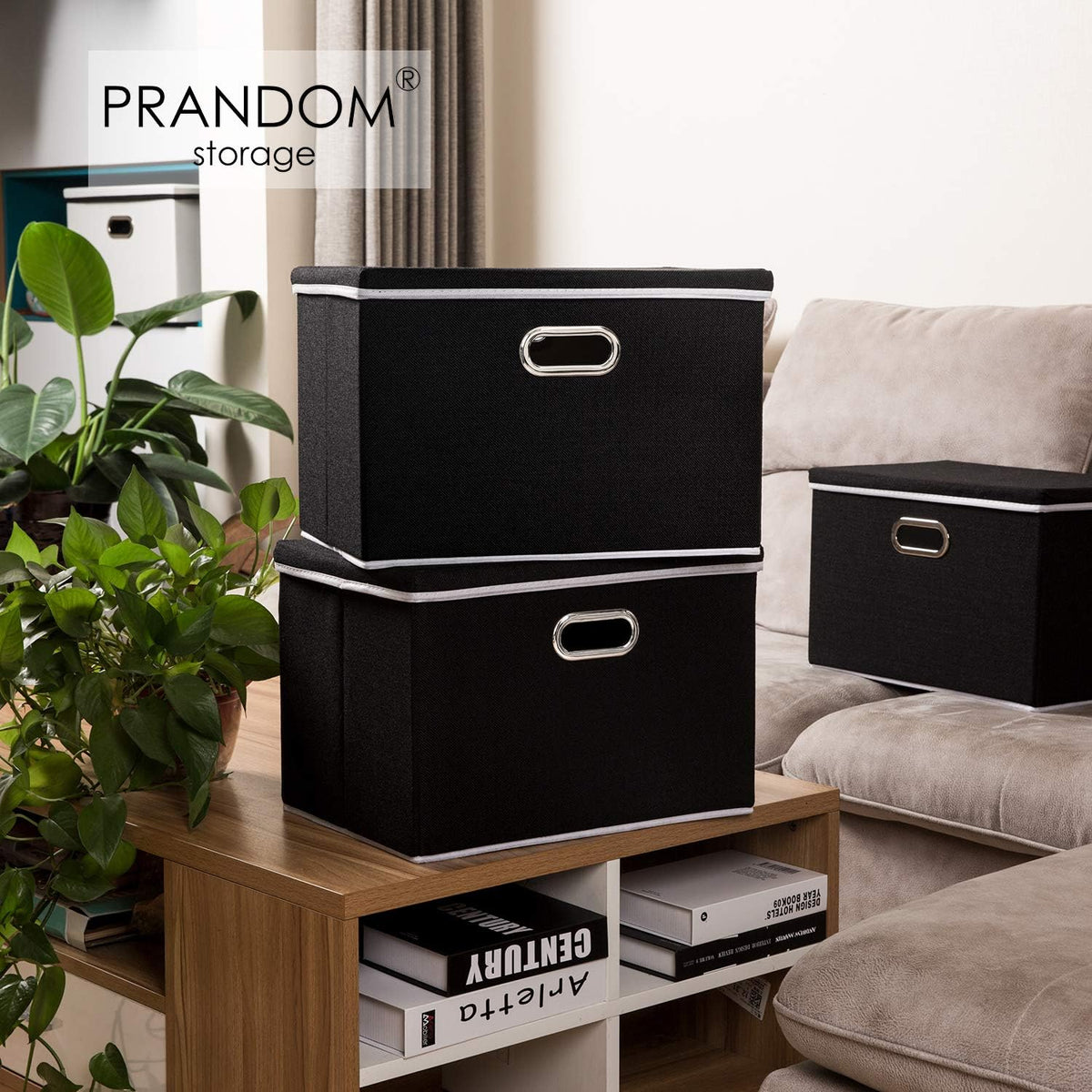 PRANDOM Large Foldable Storage Boxes with Lids [5-Pack] Organizer Containers Baskets Cube with