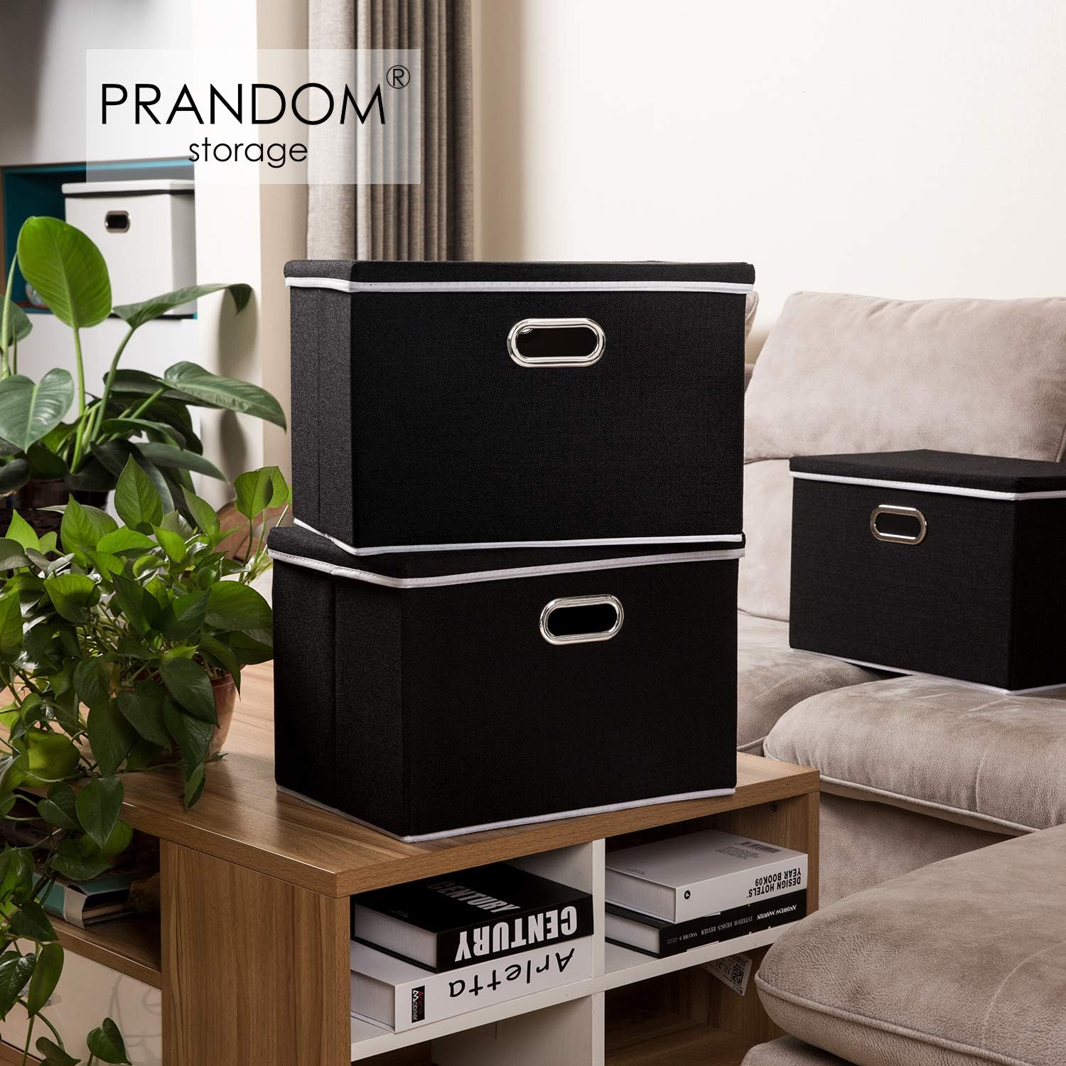 PRANDOM Large Foldable Storage Boxes with Lids [5-Pack] Organizer Containers Baskets Cube with
