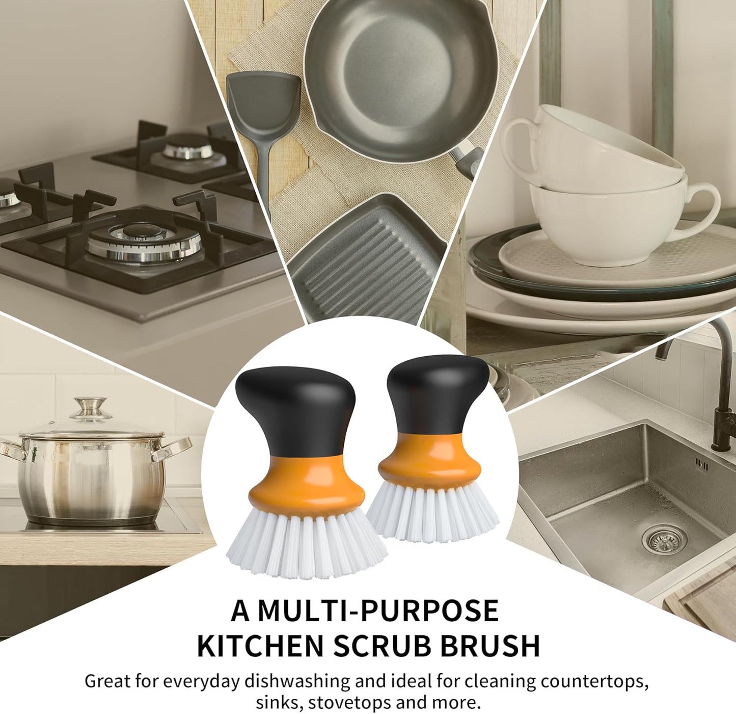 MR.SIGA Dish Scrub Brush, Palm Brush Dish Scrubber with Ergonomic Grip, Kitchen Brushes for Dishes