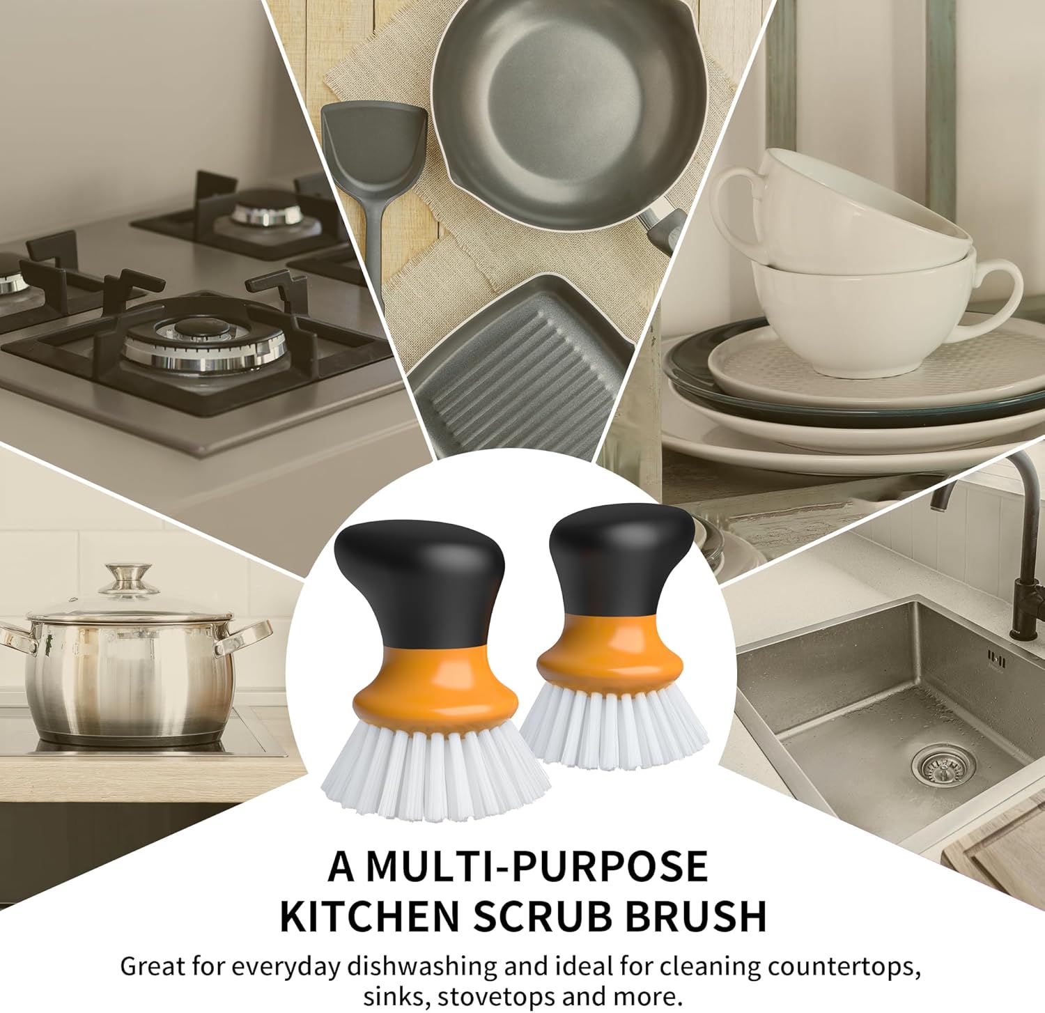 MR.SIGA Dish Scrub Brush, Palm Brush Dish Scrubber with Ergonomic Grip, Kitchen Brushes for Dishes