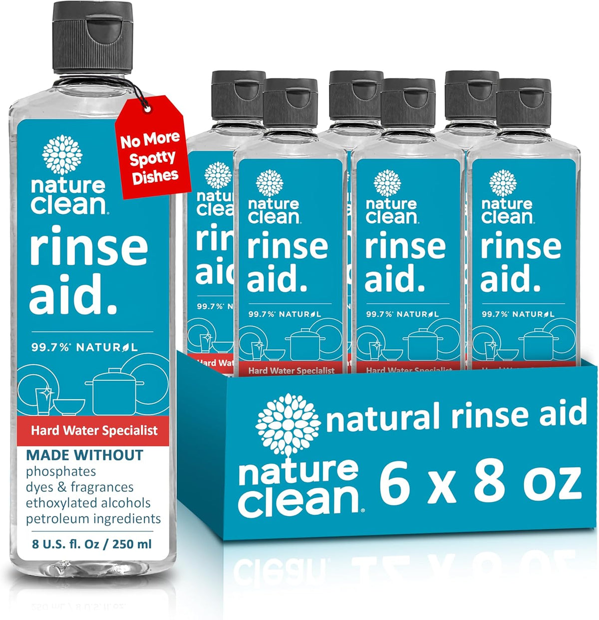 Nature Clean All Natural Dishwasher Rinse Aid Cleaner, Liquid Dishwasher Rinse Agent for Spot-Free