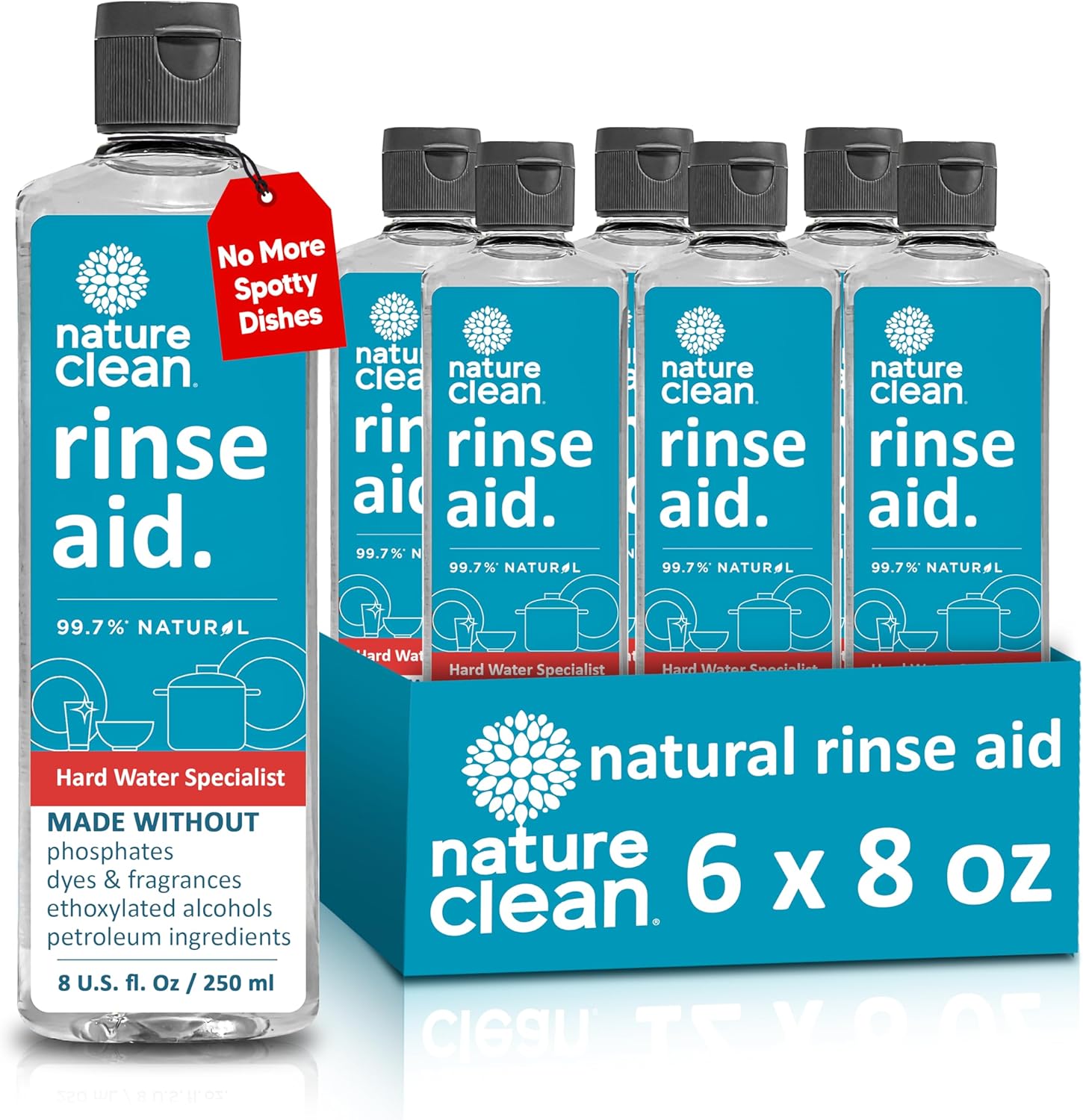 Nature Clean All Natural Dishwasher Rinse Aid Cleaner, Liquid Dishwasher Rinse Agent for Spot-Free