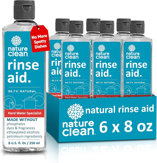 Nature Clean All Natural Dishwasher Rinse Aid Cleaner, Liquid Dishwasher Rinse Agent for Spot-Free