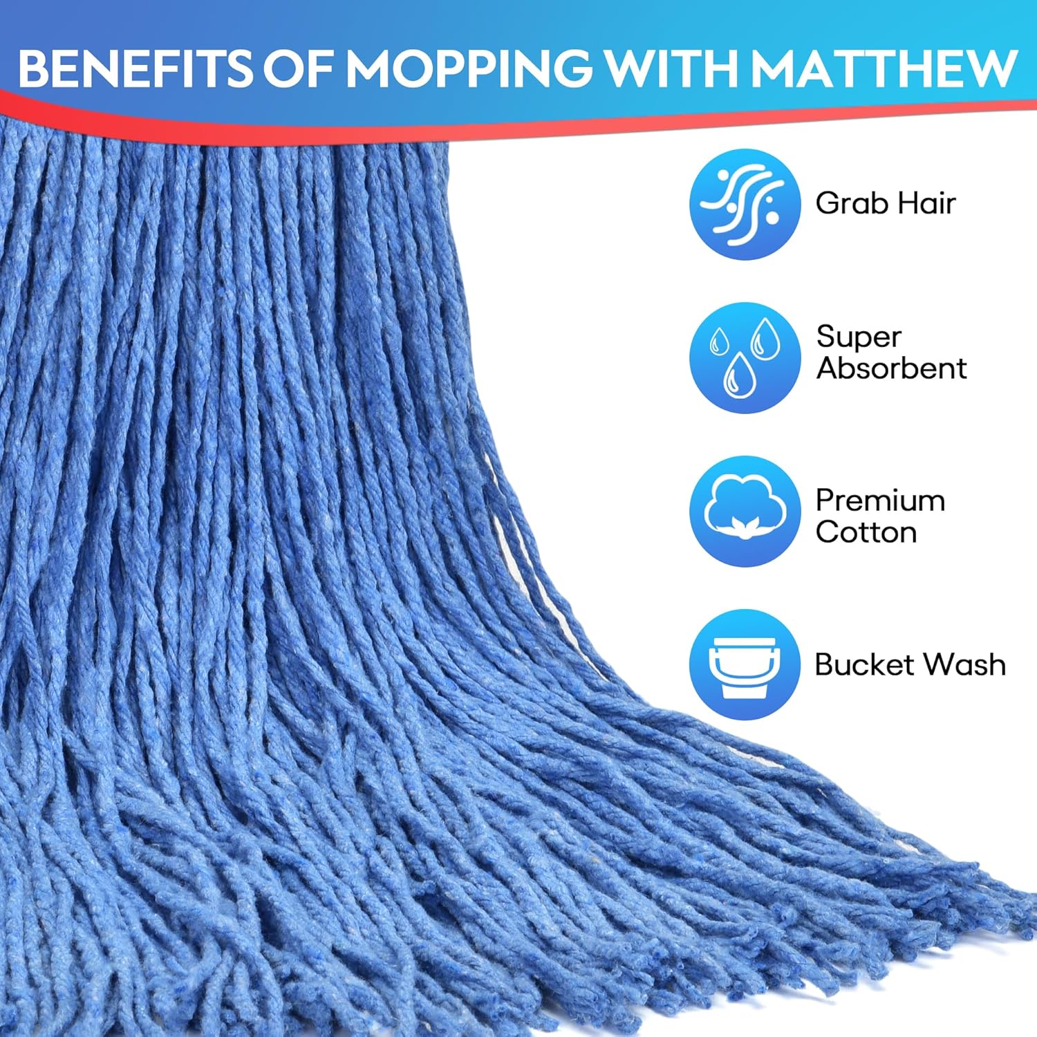 Matthew Cleaning 20oz 3Pack Cotton Floor Mop,Cotton Looped-Open String Heavy Duty String Refills