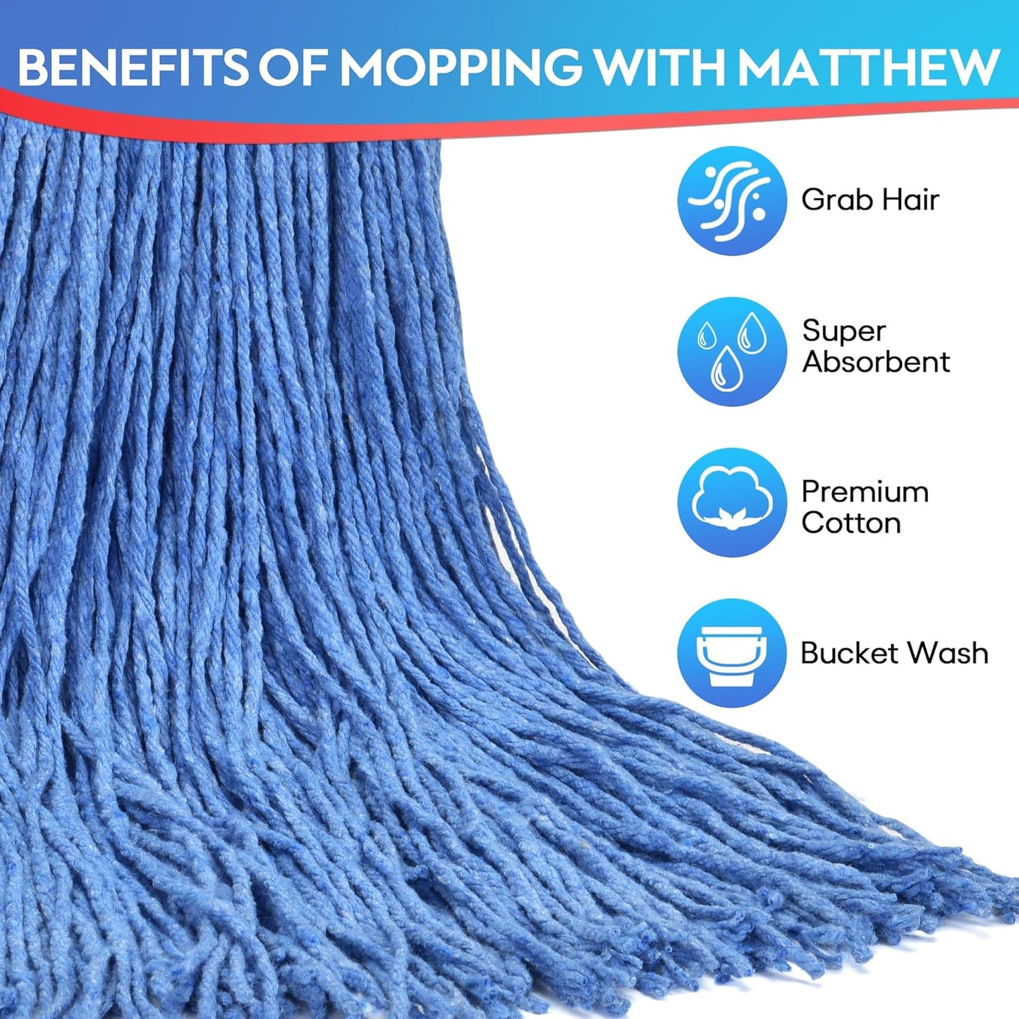 Matthew Cleaning 24oz 6Pack Cotton Floor Mop,Cotton Looped-Open String Heavy Duty String Refills