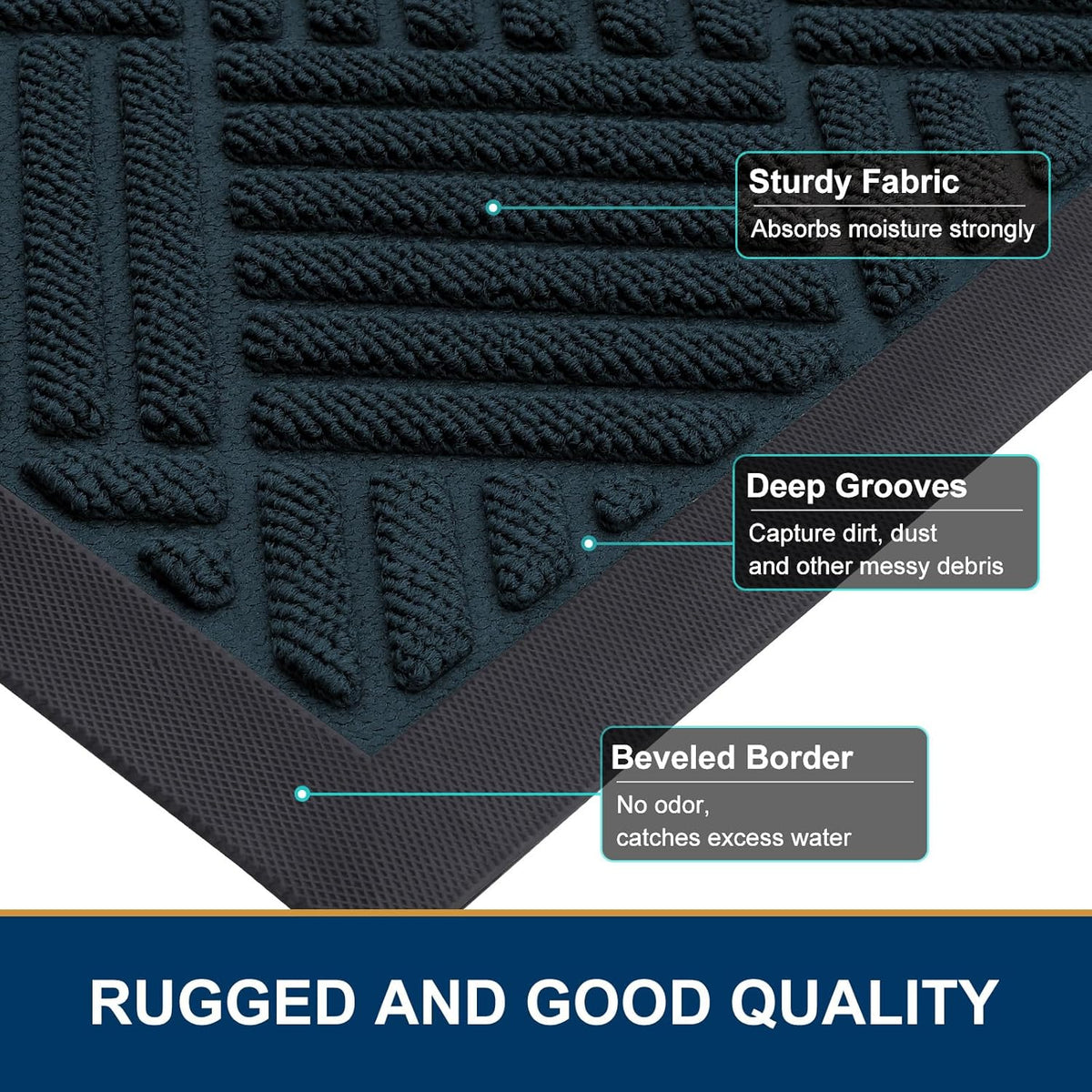 Smiry Front Door Mat Outside Entrance, Heavy Duty Outdoor Indoor Mat, Natural Rubber Doormat, Non