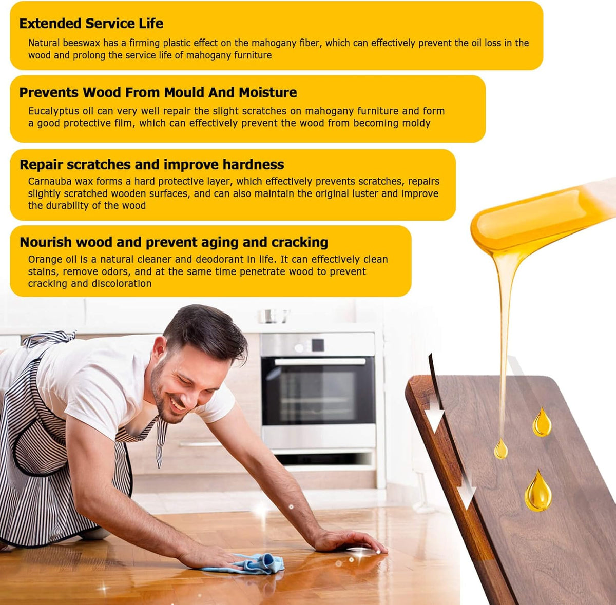 CARGEN Beeswax Furniture Wood Polish - Wood Seasoning Beeswax Oil for Wood Natural Wood Polish and