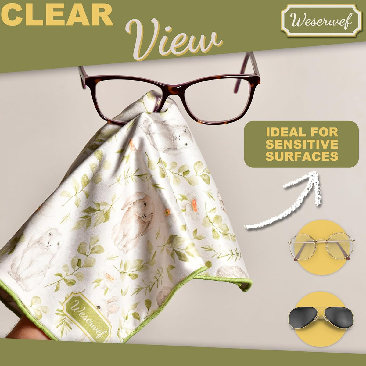 WESERWEF Design Microfiber Glasses Cleaning Cloth – Premium Cleaning Cloth for Eyeglasses, Screens
