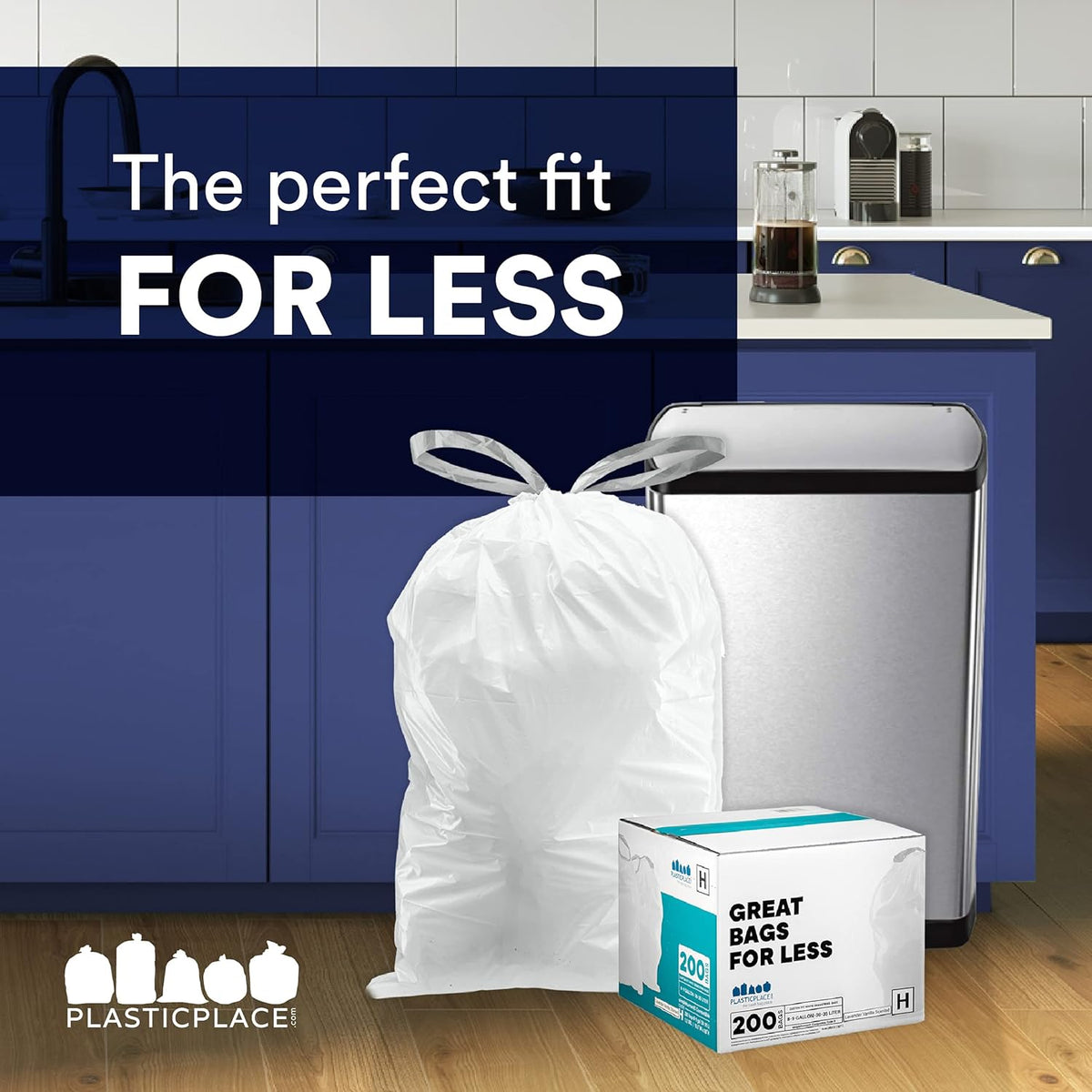 Plasticplace Custom Fit Trash Bags, Compatible with simplehuman Code G (100 Count) White Drawstring