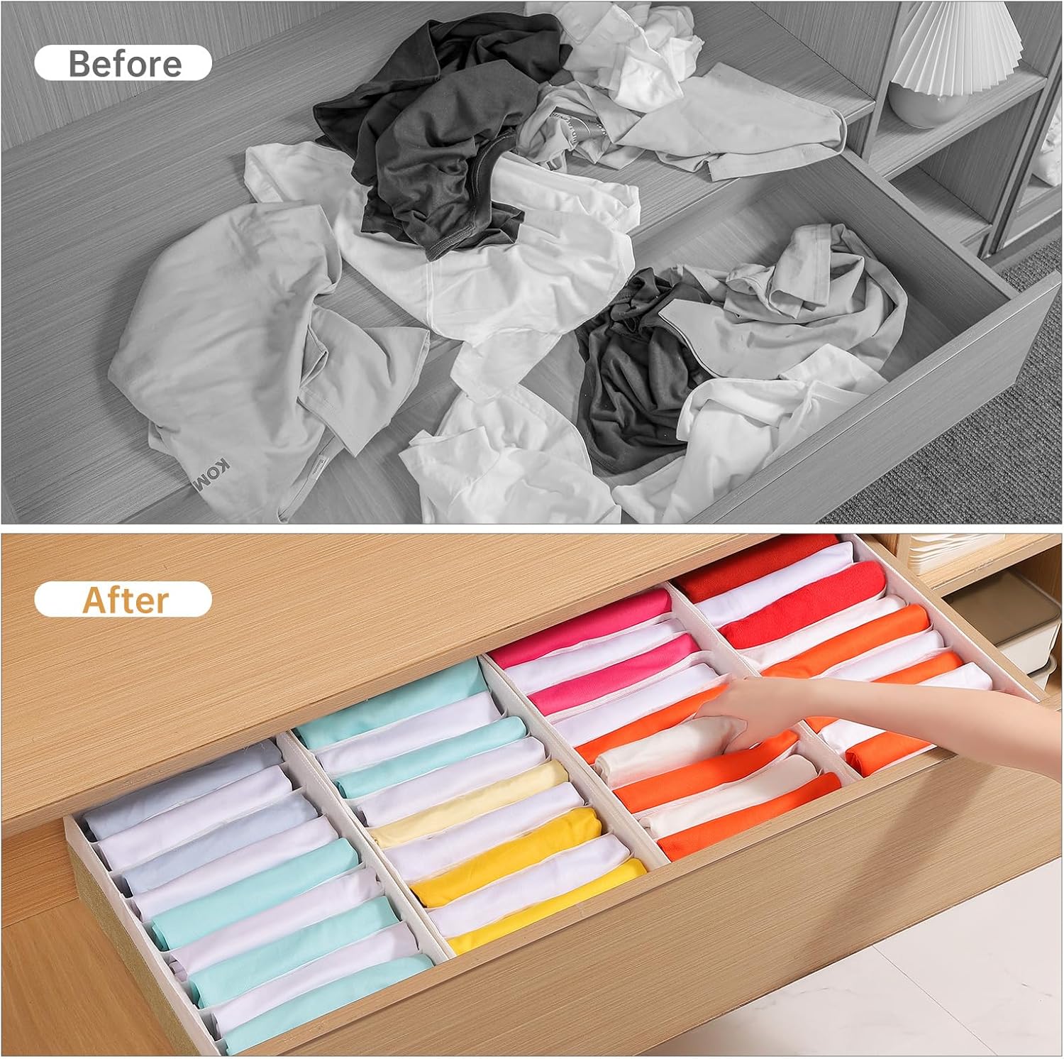 4 Packs T-shirt Drawer Organizers for Clothing,10 Grids Compartment Wardrobe Storage Box, Clothes