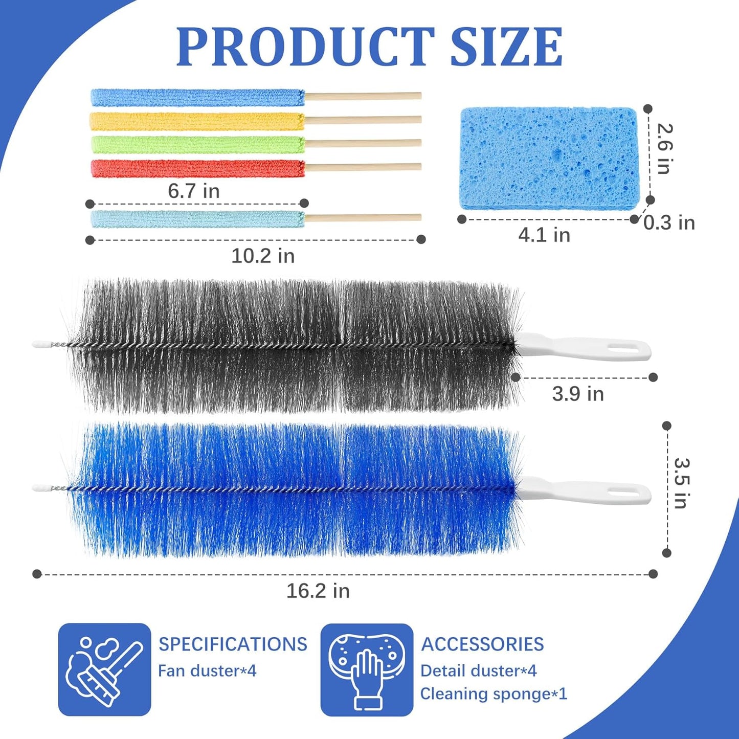 10Pcs Floor Fan Cleaning Brush Set, Bendable Fan Duster, Microfiber Detail Duster Sticks, Cleaning