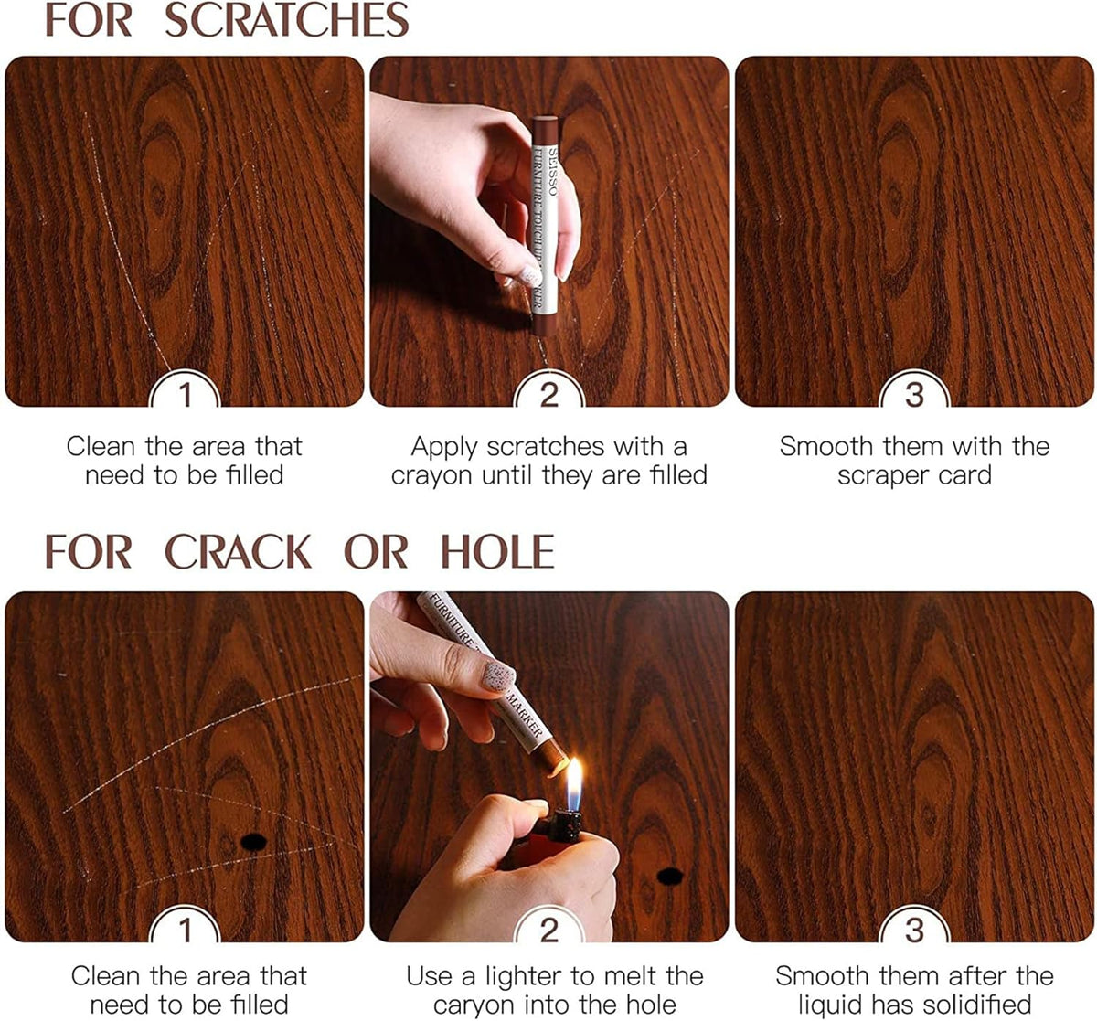 DEWEL Furniture Markers Touch Up, Upgrade Wooden Furniture Repair Kit, Premium Wood Scratch Repair