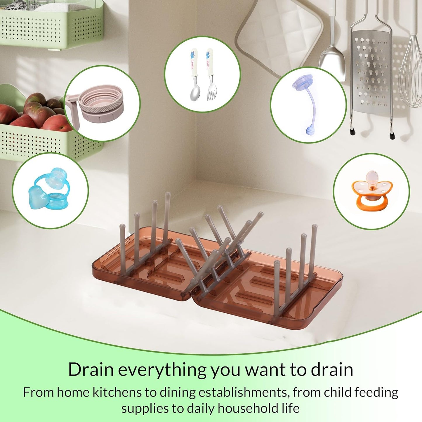 Travel Bottle Drying Rack Space Saving,Foldable Bottle Drain Rack with 16 Ribs,Portable Baby Bottle