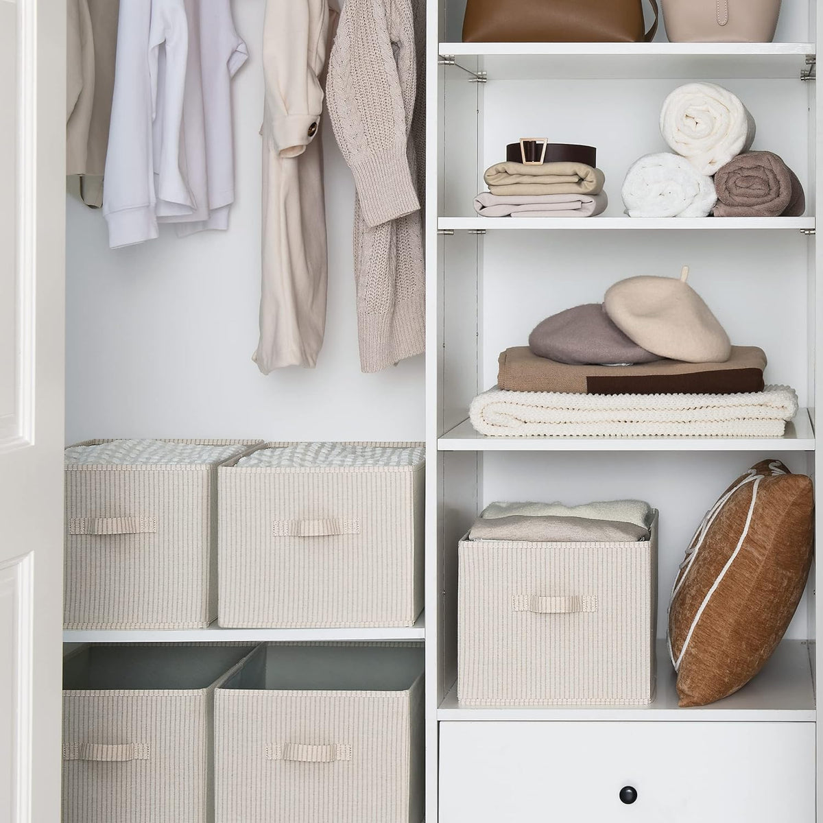 StorageWorks Storage Baskets for Shelves, Foldable Fabric Closet Storage Bins with Handles, Fabric