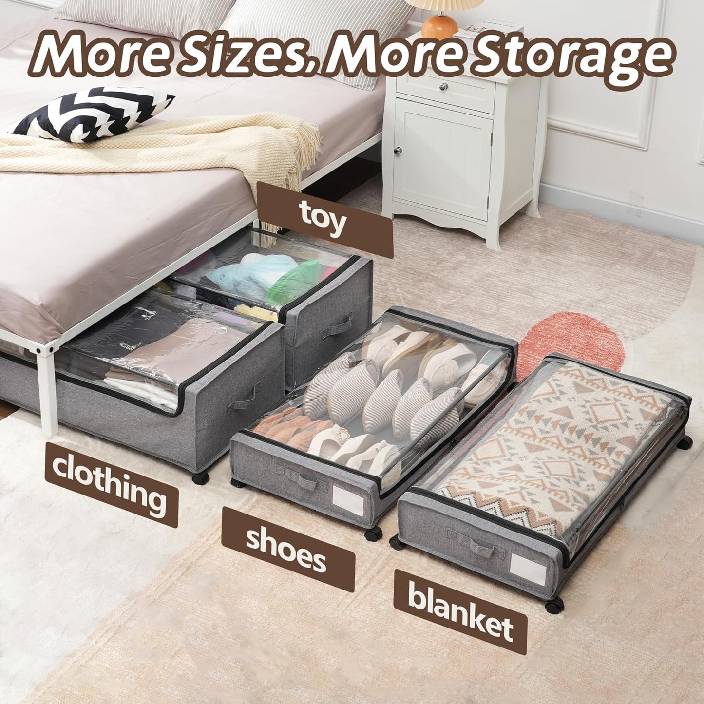 UnderBed Storage Containers, UnderBed Shoe Storage with Wheels, Under Bed Drawers for Clothes Book
