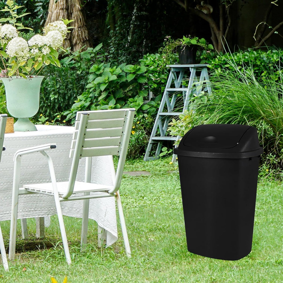 Bringer Black 13 Gallon Kitchen Trash Can with Swing Lid, Plastic Swing Top Tall Garbage Can, 4-Pack