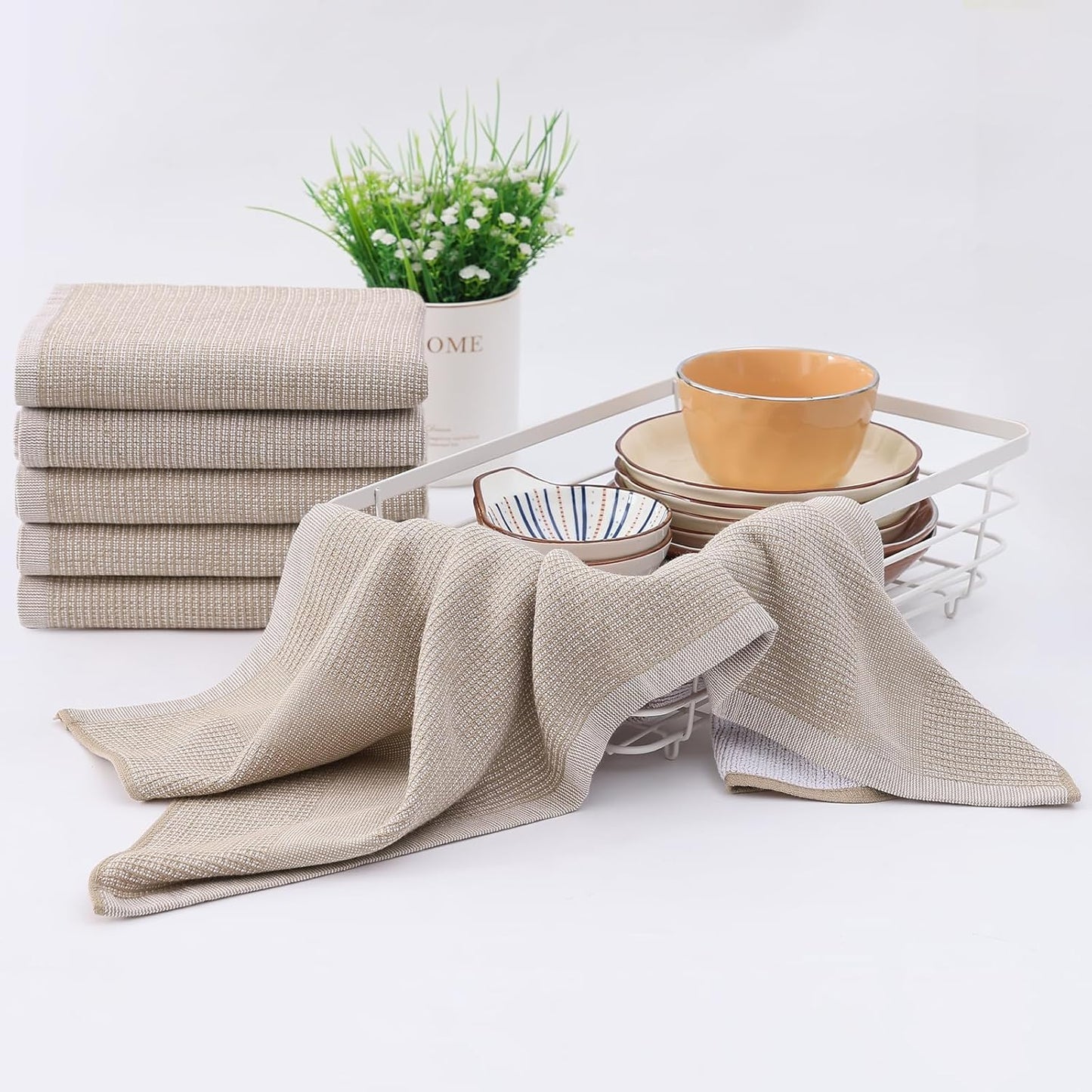 Homaxy Premium Kitchen Towels(18”x 28”, 8 Pack), Large Cotton Kitchen Hand Towels, Flat and Terry