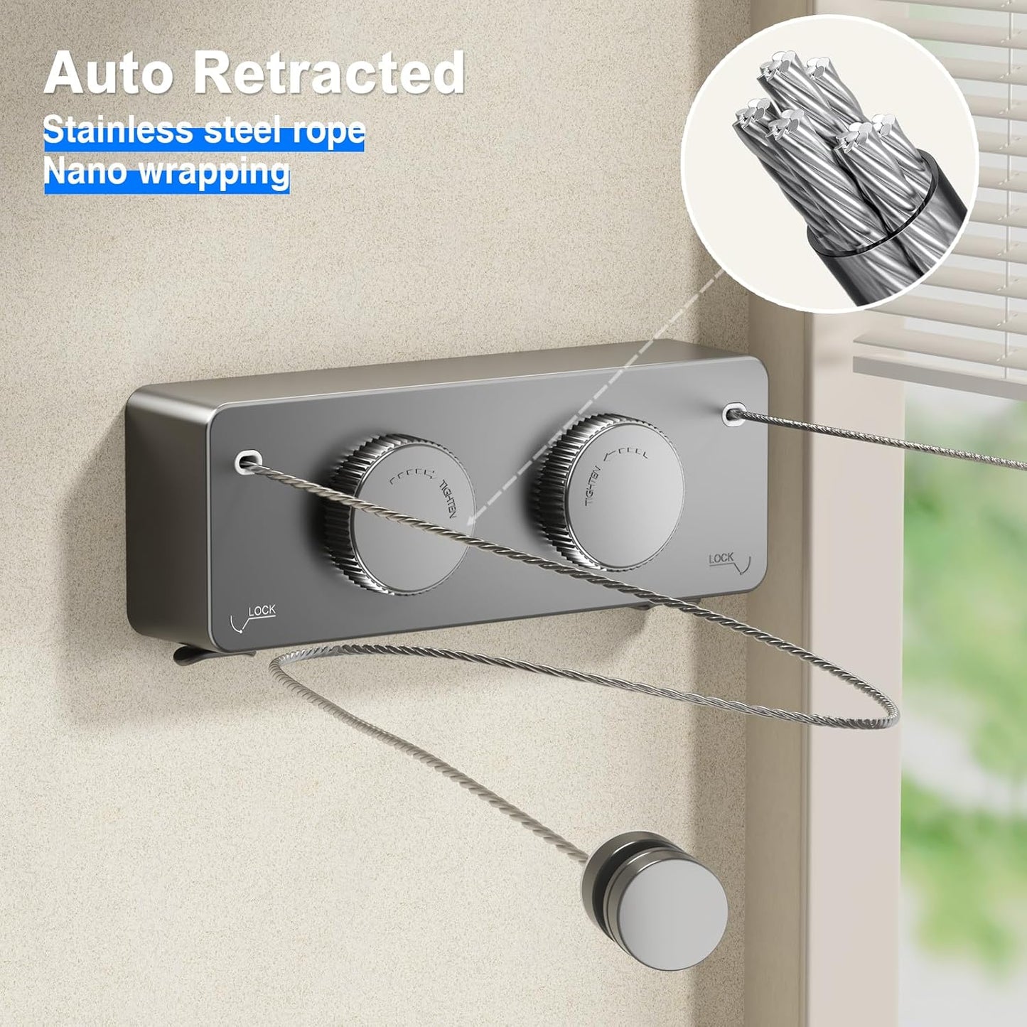 Retractable Twin Clothesline Indoor, Non-Sagging Outdoor Clothes Line Retracting Heavy Duty Clothes
