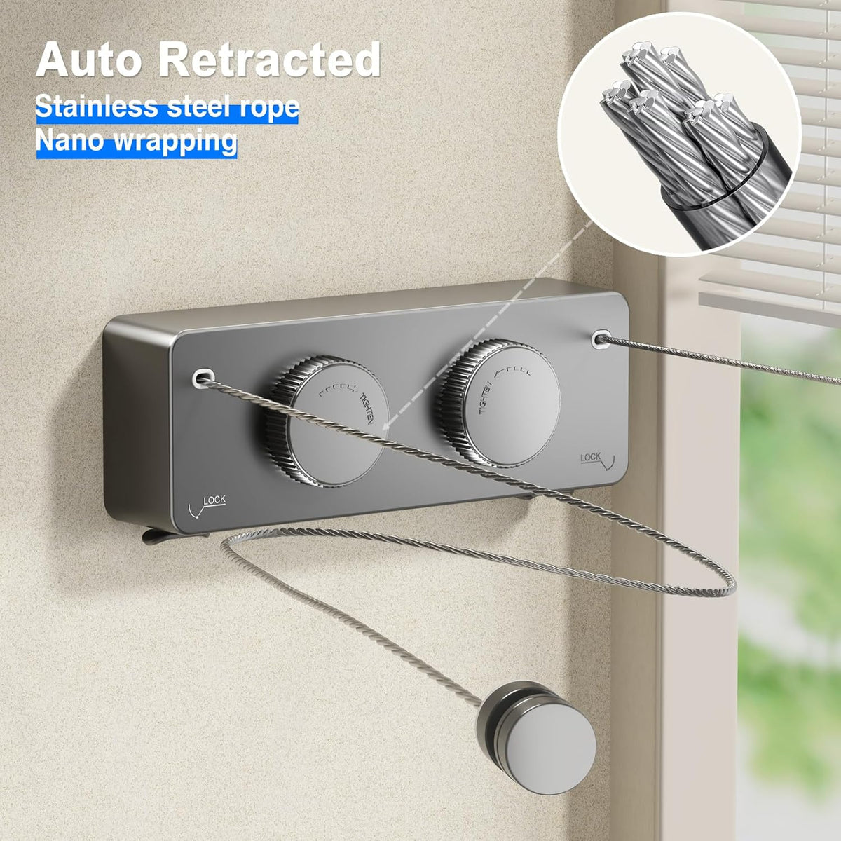 Retractable Twin Clothesline Indoor, Non-Sagging Outdoor Clothes Line Retracting Heavy Duty Clothes