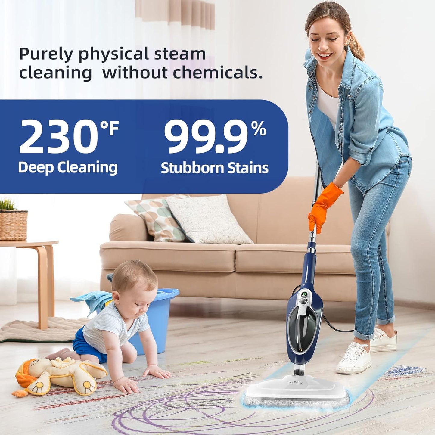 Steam Mop - 10-in-1 Floor Steamer Detachable MultiPurpose Handheld Steam Cleaner for
