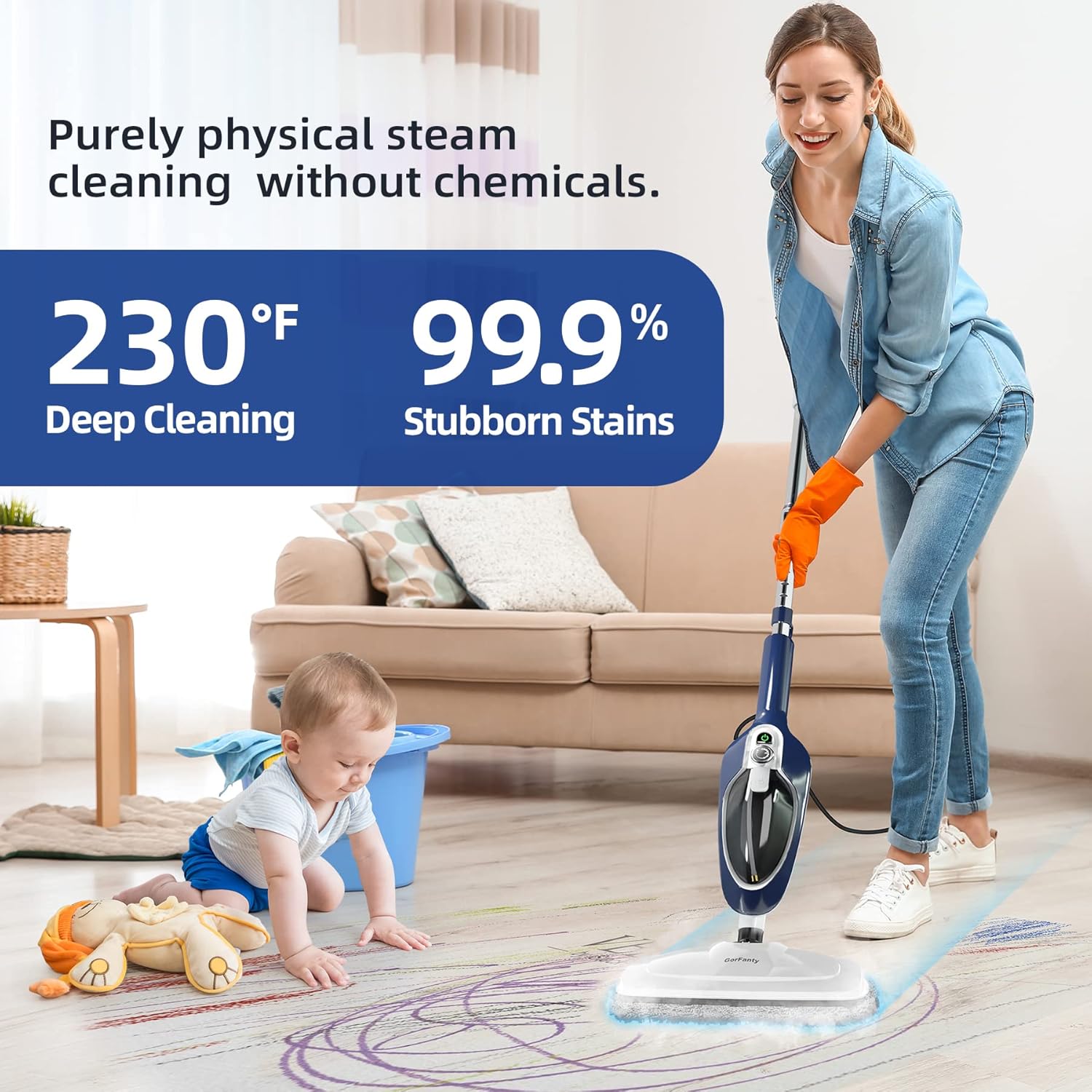 Steam Mop - 10-in-1 Floor Steamer Detachable MultiPurpose Handheld Steam Cleaner for