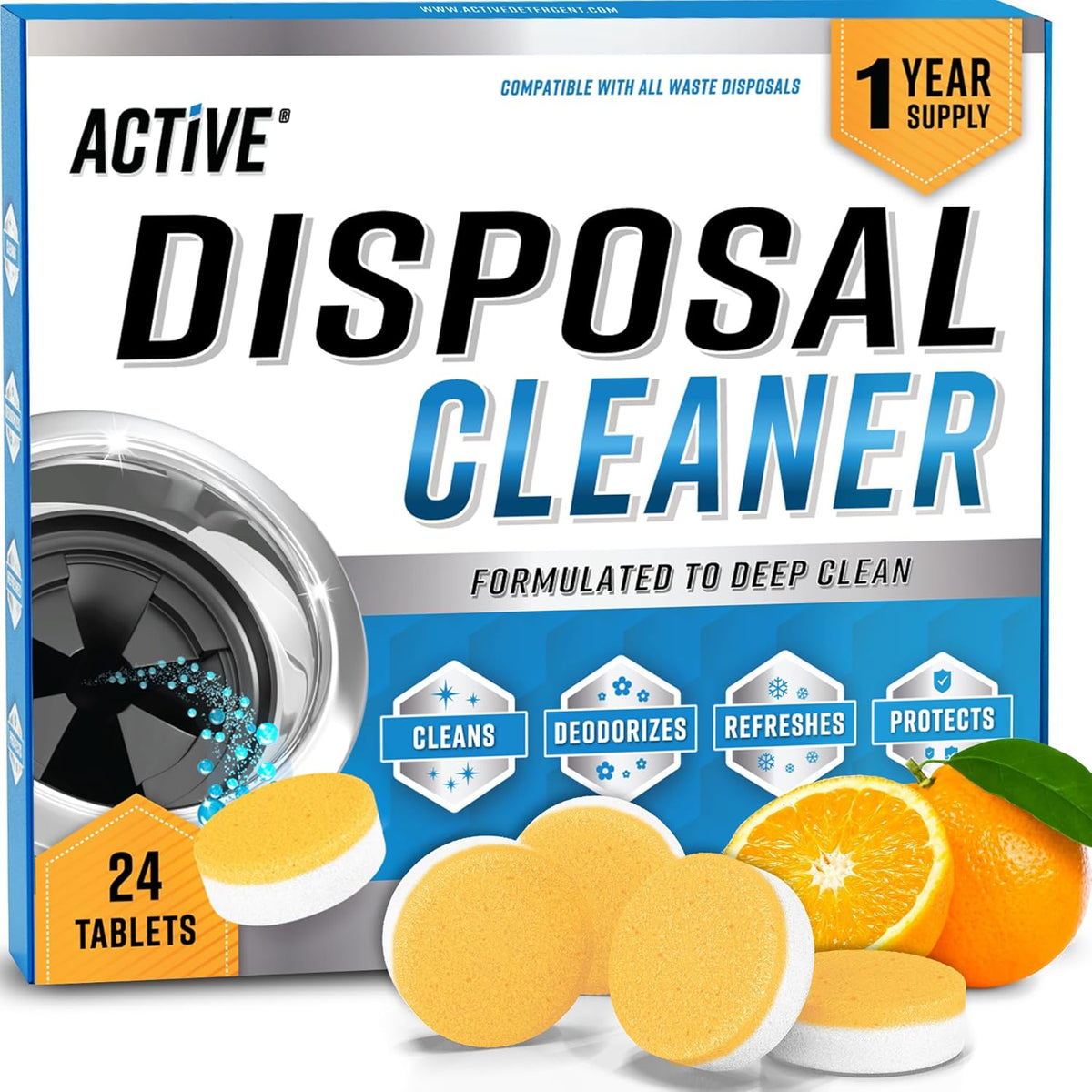 Garbage Disposal Cleaner Deodorizer Tablets - 24 Pack, New Powerful XL Foaming Tablet - Fresh