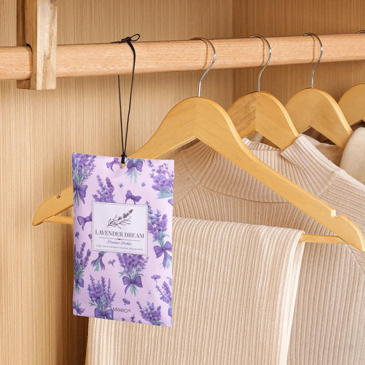 MYARO 20 Packs Fresh Lavender Sachets, Air Freshener for Drawer and Closet, Long-Lasting Sachets