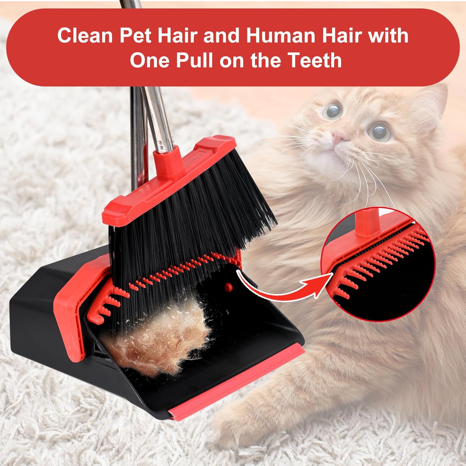 Upgrade Broom with Dustpan Combo Set, Broom and Dustpan Set with 51'' Long Handle, Dust Pan and