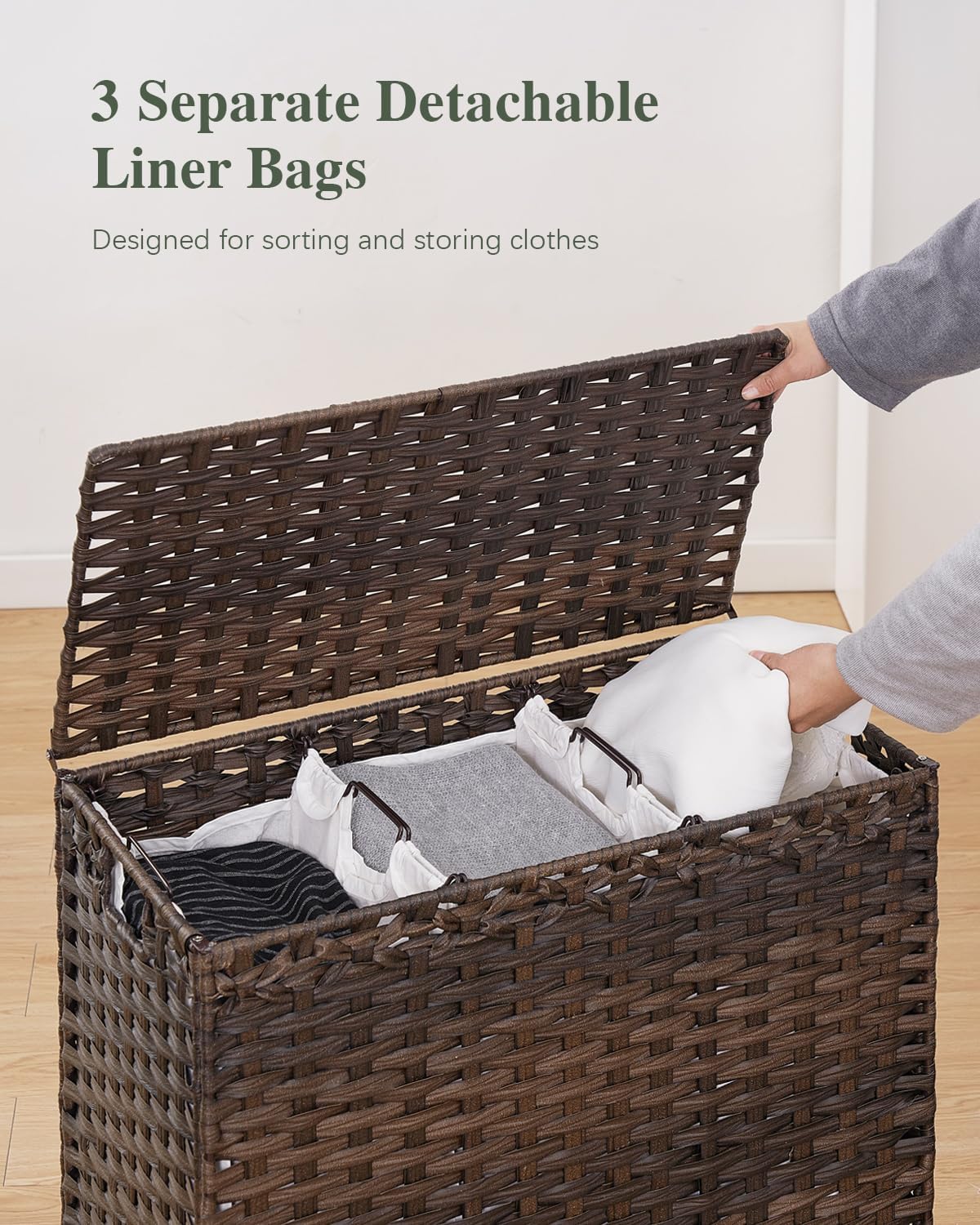 Laundry Hamper with Lid 132 L, (35 Gallons) Clothes Hamper with Lid, Handwoven Rattan Laundry