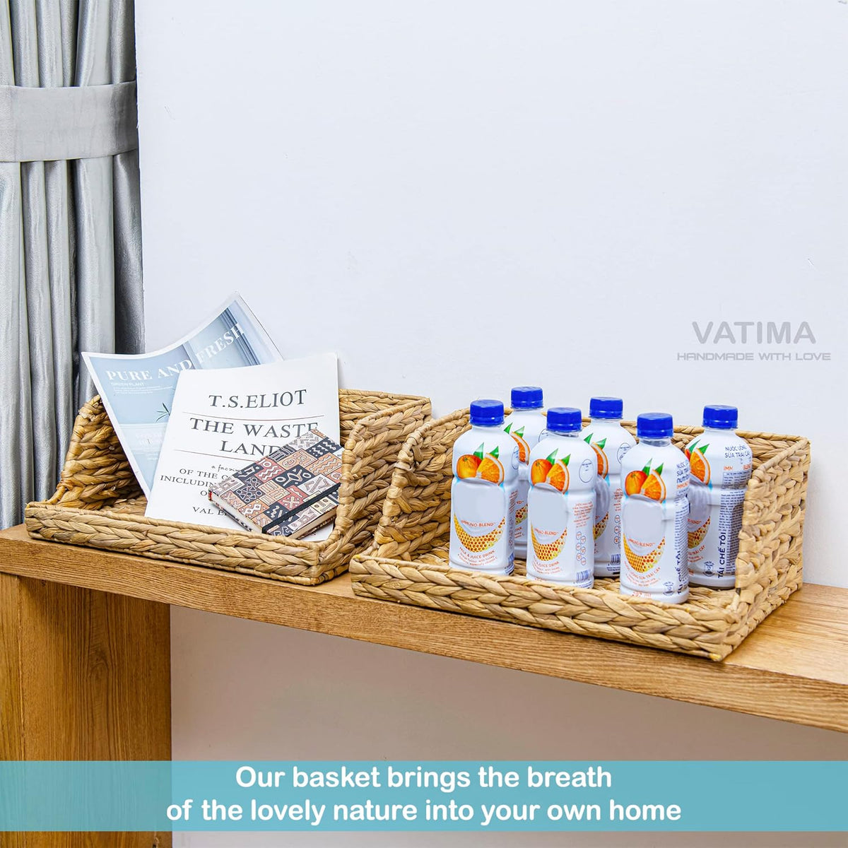 VATIMA Water Hyacinth Storage Baskets with Large Open-Front for Kitchen, Decorative for Living