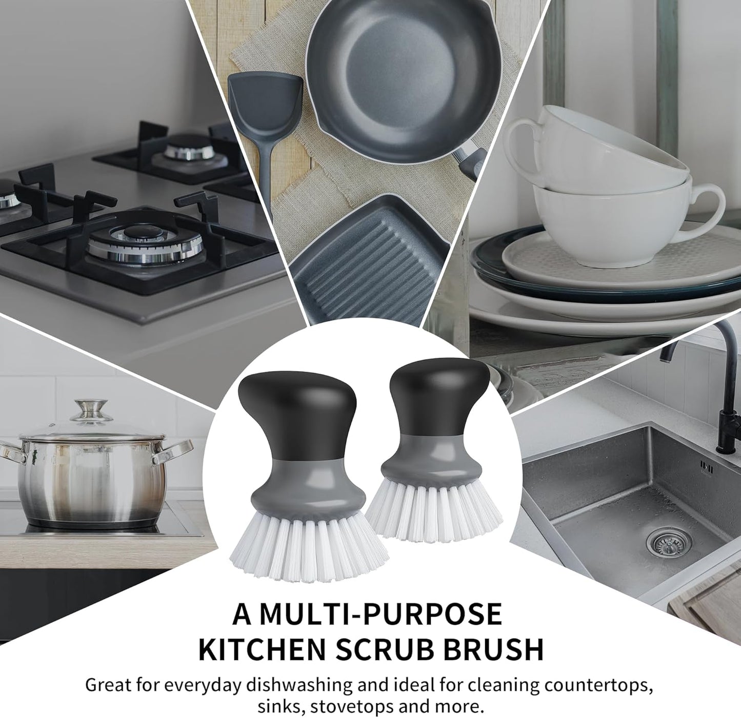 MR.SIGA Dish Scrub Brush, Palm Brush Dish Scrubber with Ergonomic Grip, Kitchen Brushes for Dishes