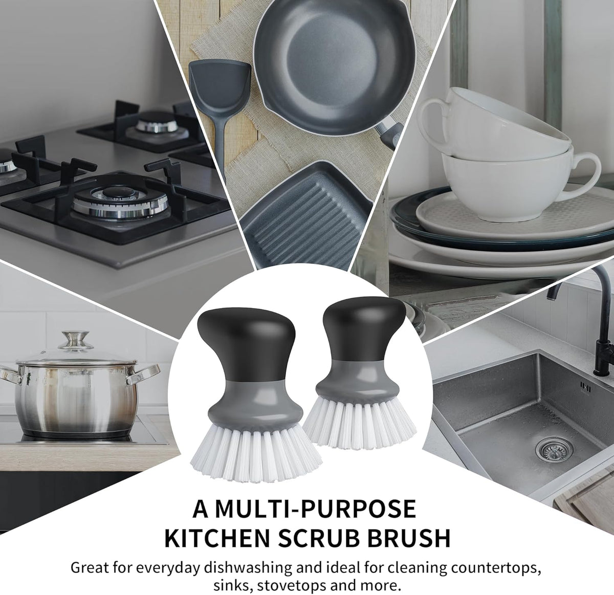 MR.SIGA Dish Scrub Brush, Palm Brush Dish Scrubber with Ergonomic Grip, Kitchen Brushes for Dishes