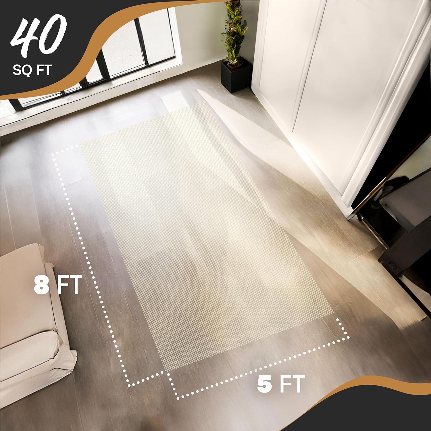 Nevlers 5'x8' White Anti Skid Rug Gripper for Hardwood Floors & Other Surfaces | PVC Foam Rug Pad